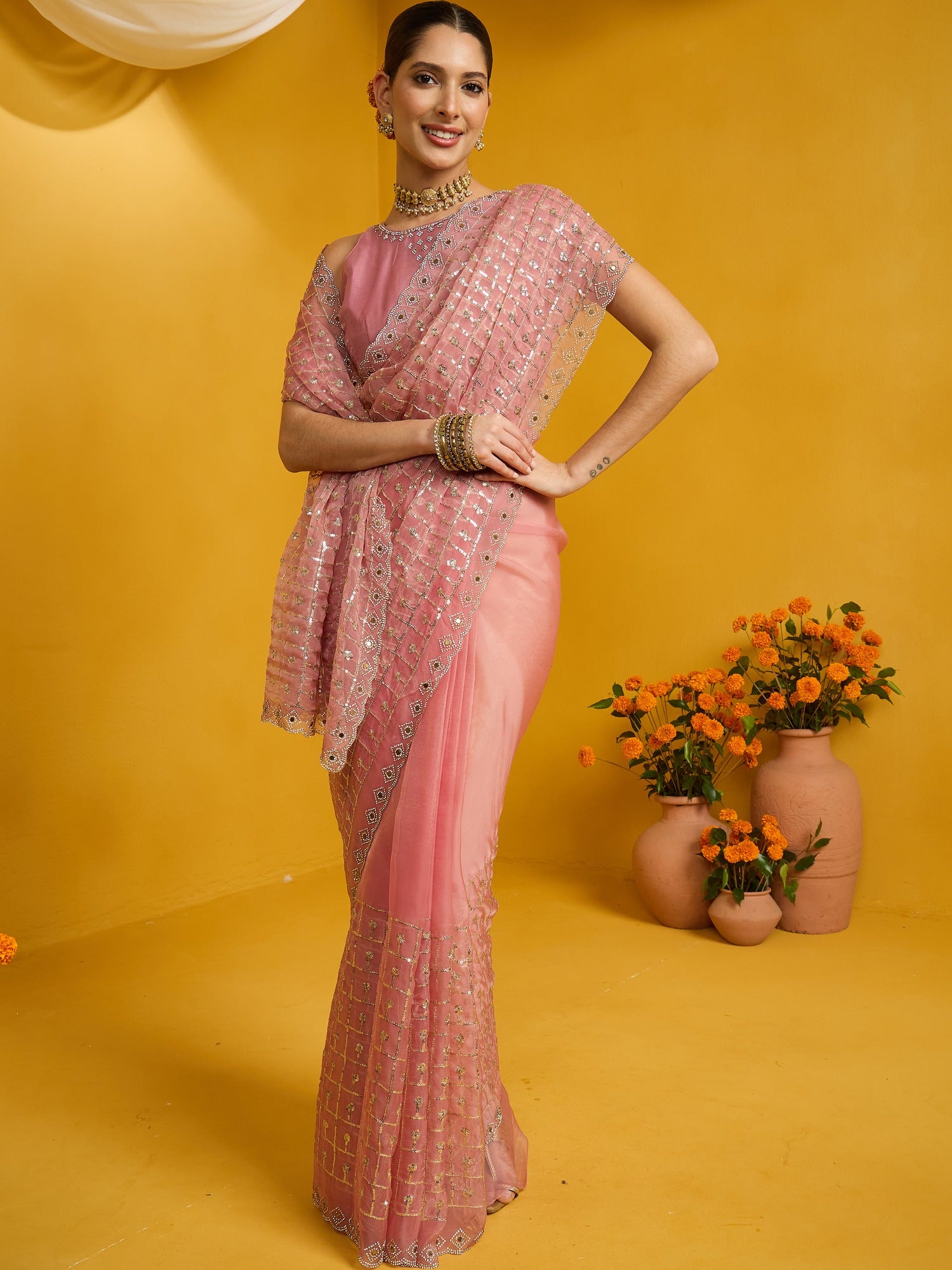 Pink Soft Silk saree – detail view 2