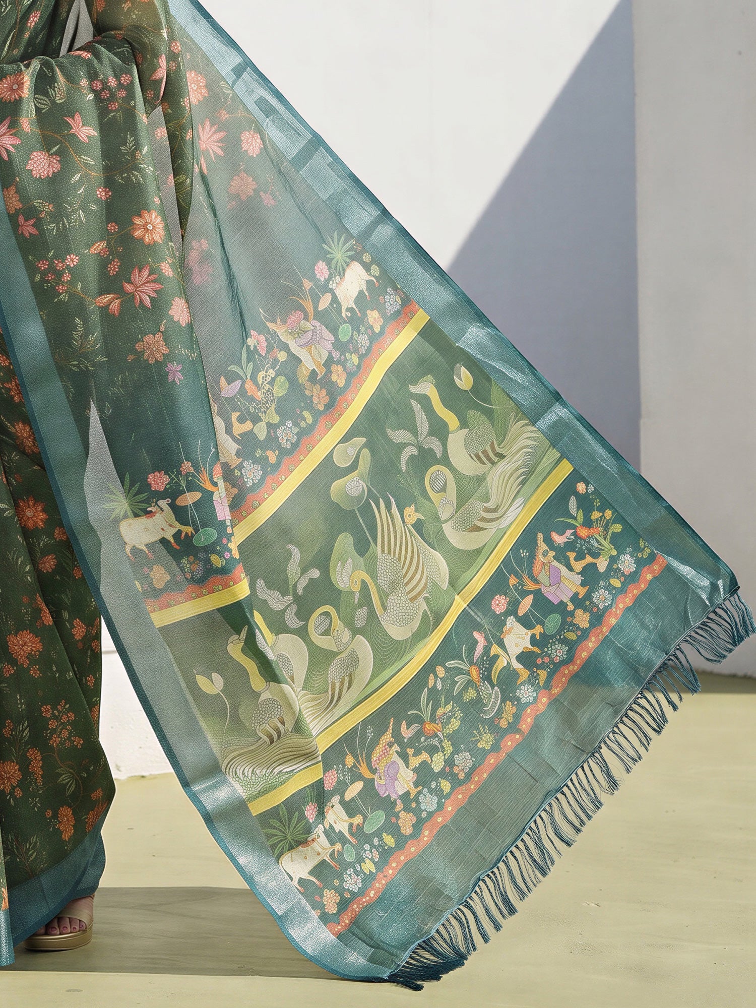 Sea Green Cotton Silk saree – detail view 5