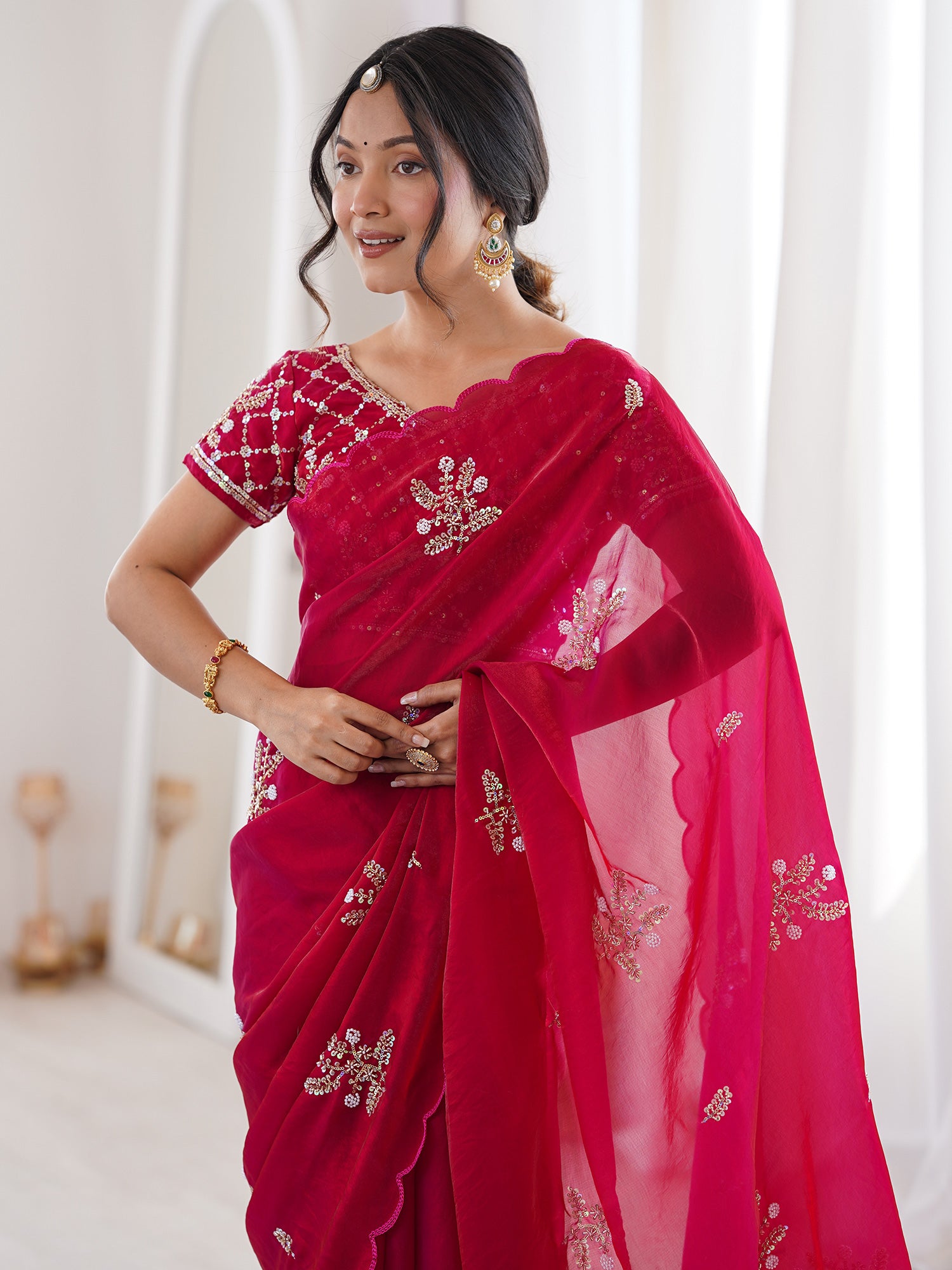 Pink Satin saree – detail view 2