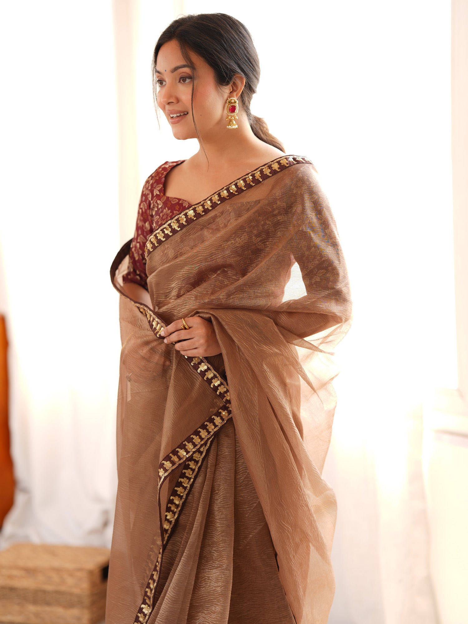 Copper Tissue saree – detail view 4