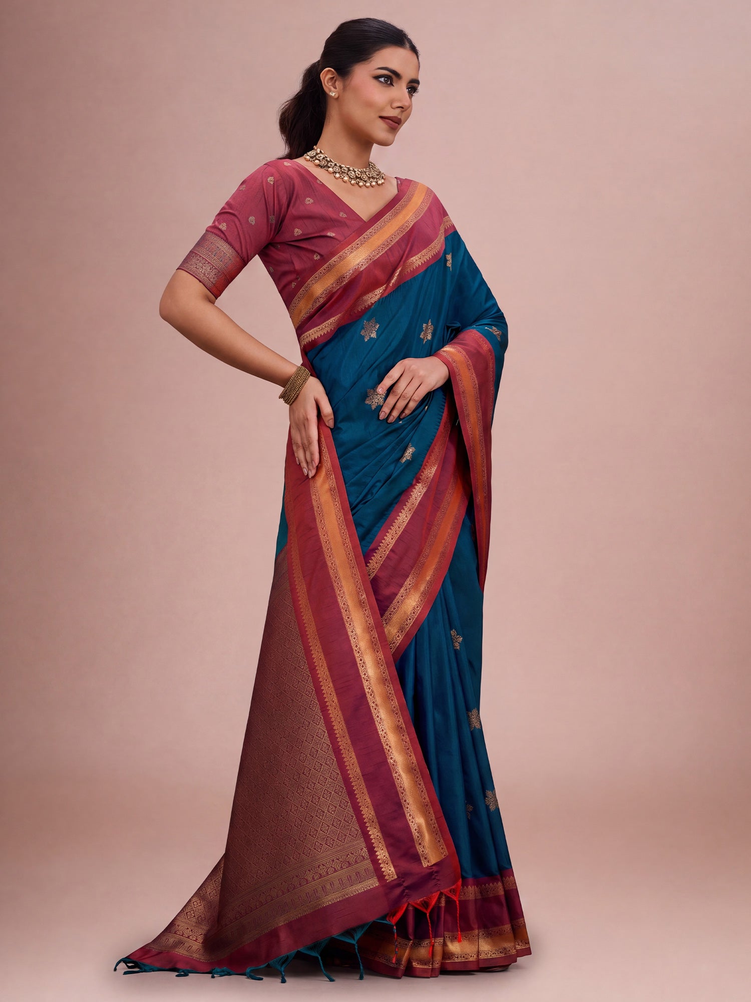 Blue Tussar Silk saree – detail view 2
