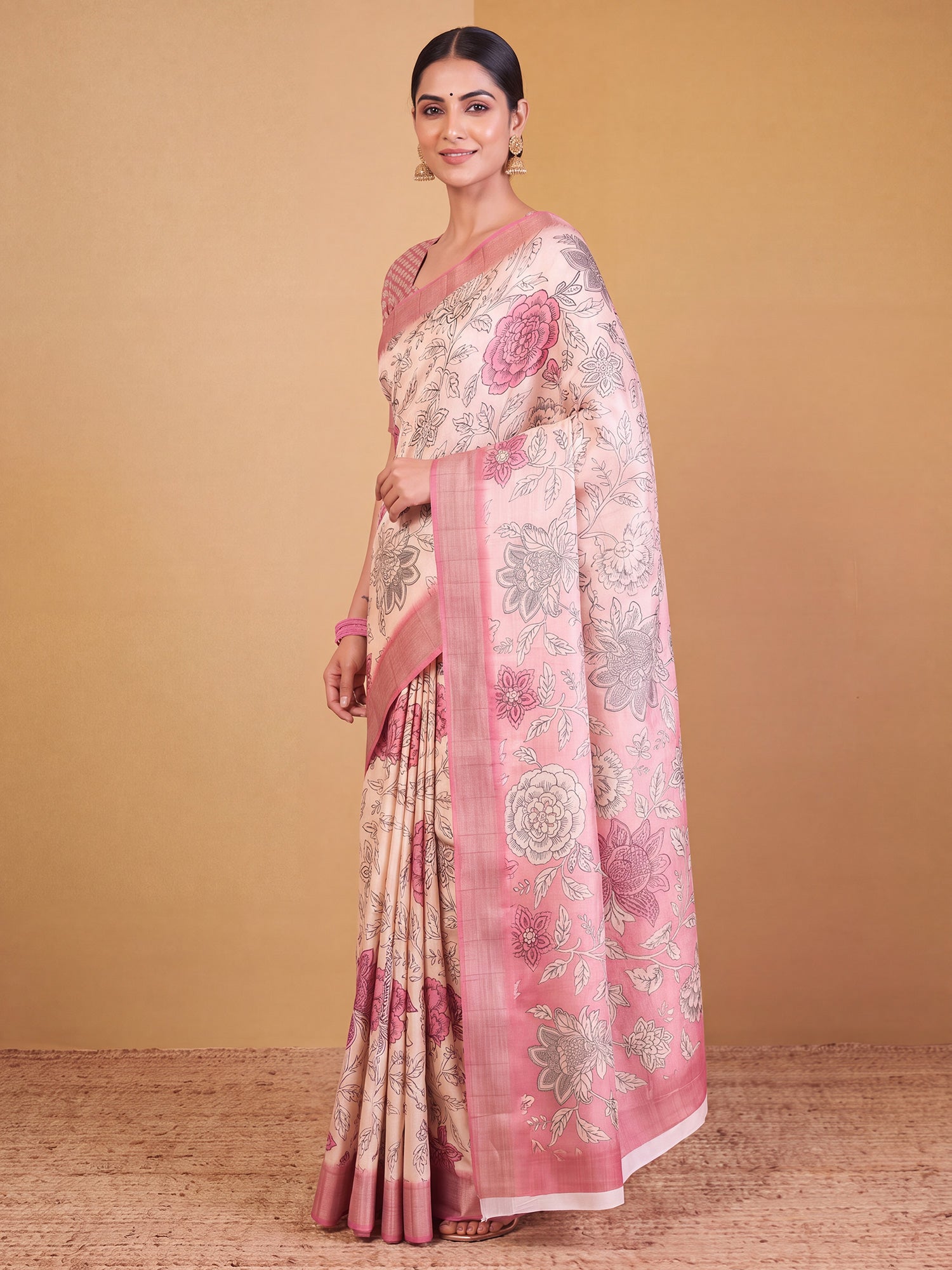 White Satin Silk saree – detail view 2