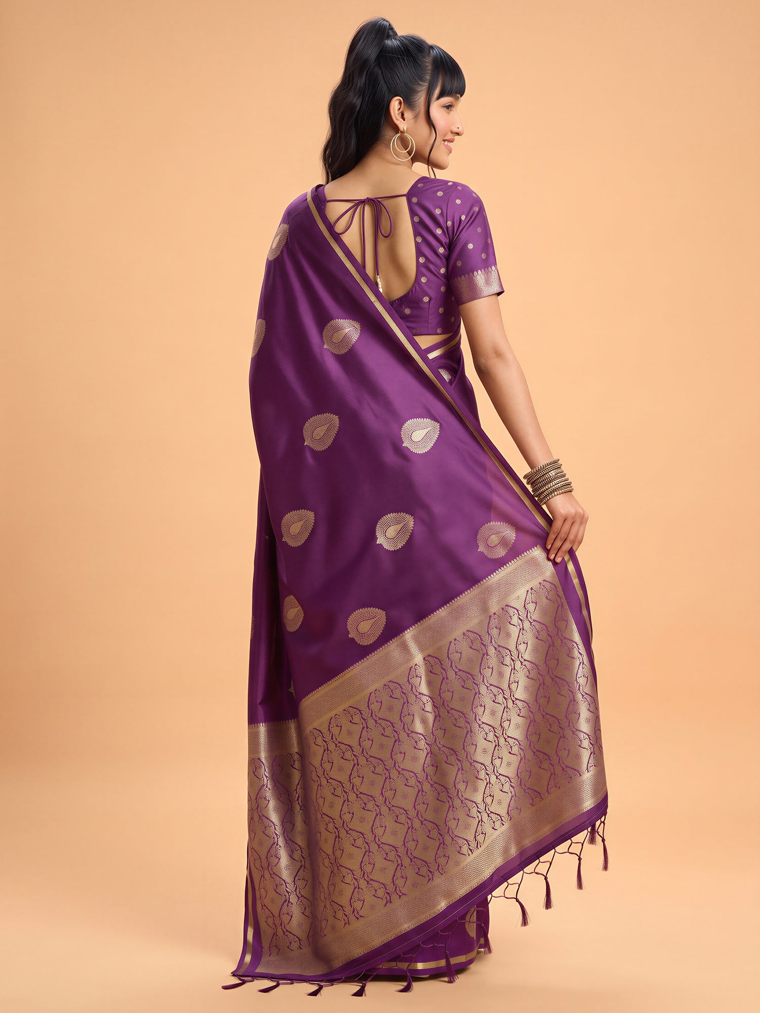 Purple Satin Silk saree – detail view 1