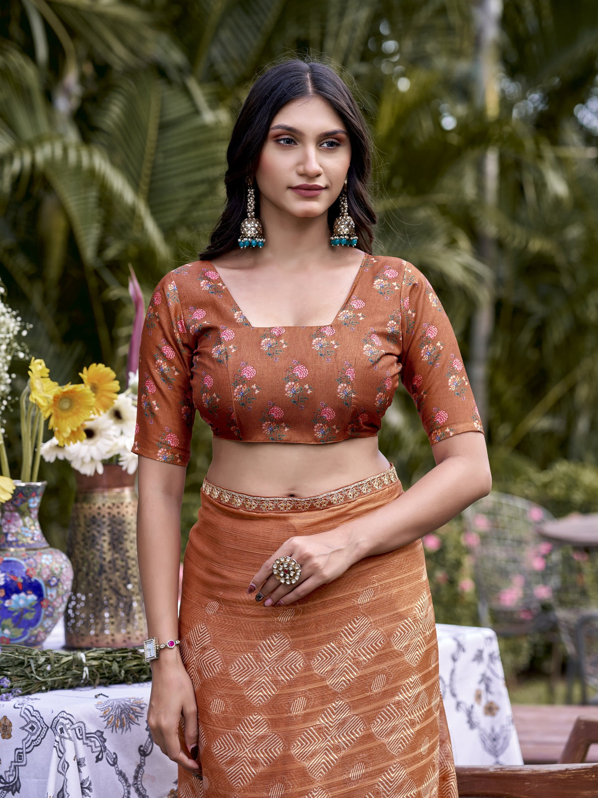 Rust Chiffon saree – detail view 1