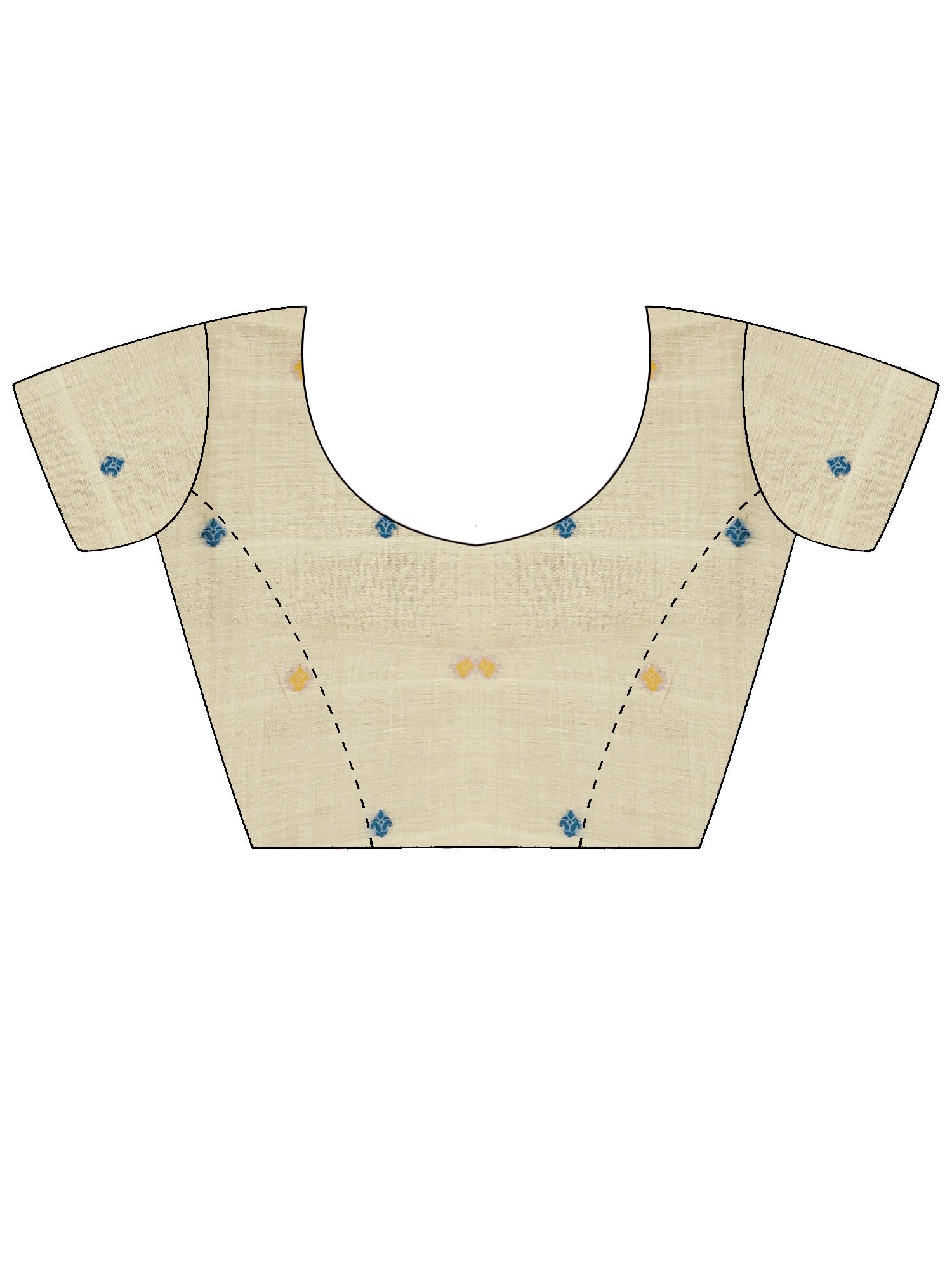 Unstitched cream muga silk blouse piece with ethnic motif design