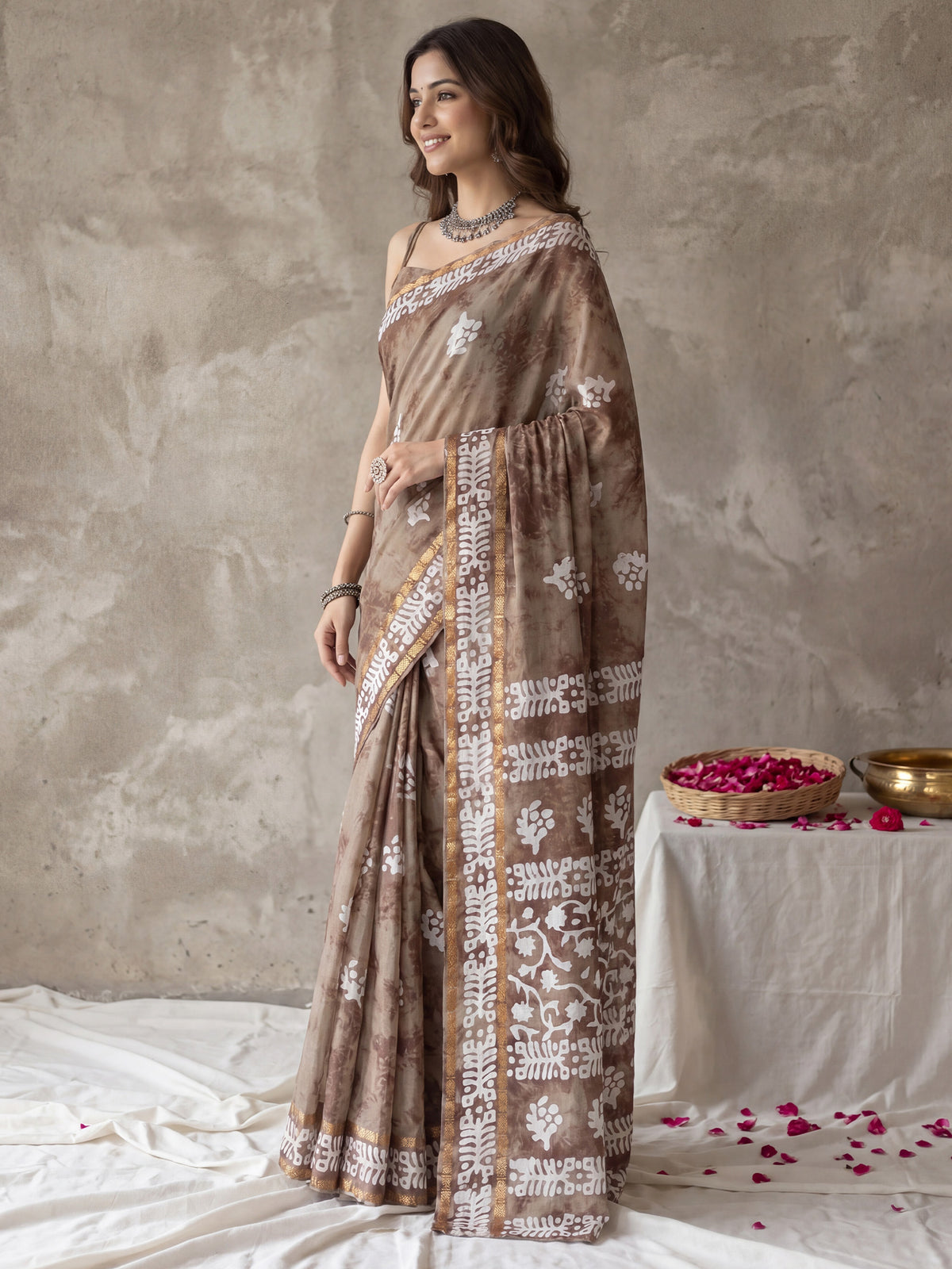Camel Brown Cotton saree – detail view 2