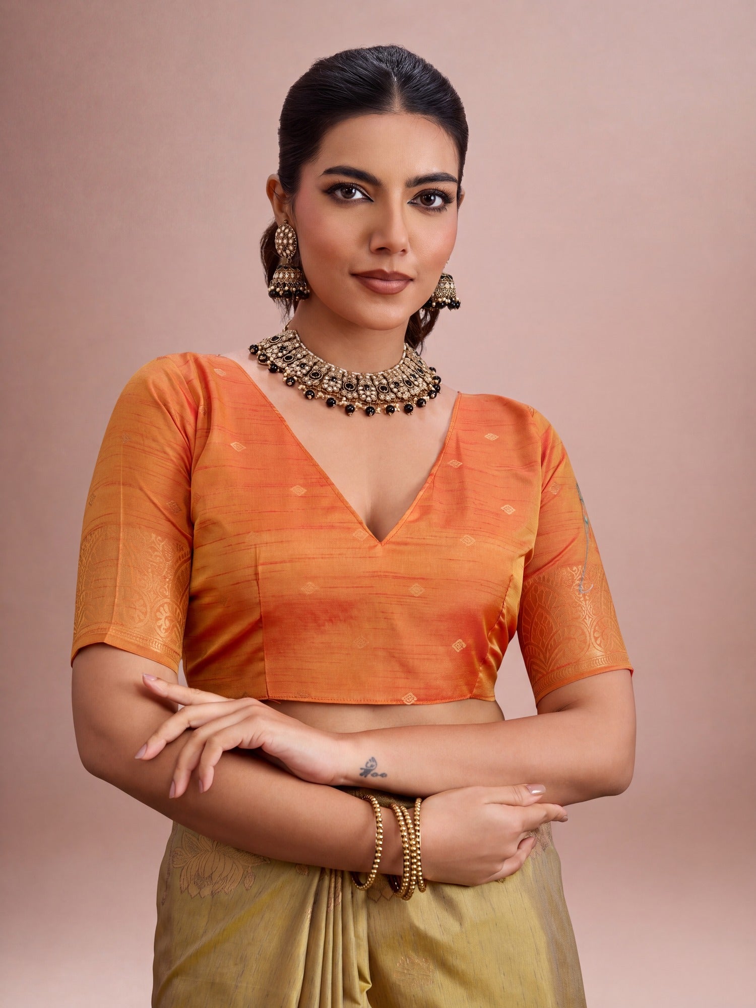 Mustard Tussar Silk saree – detail view 2