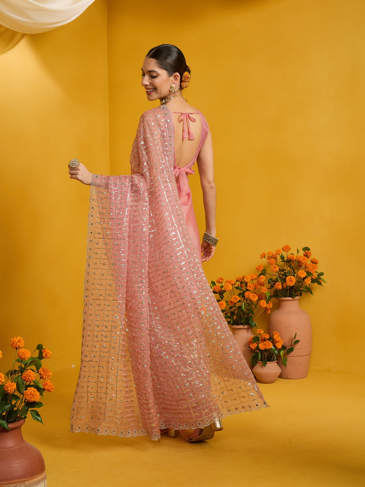 Pink Soft Silk saree – detail view 6