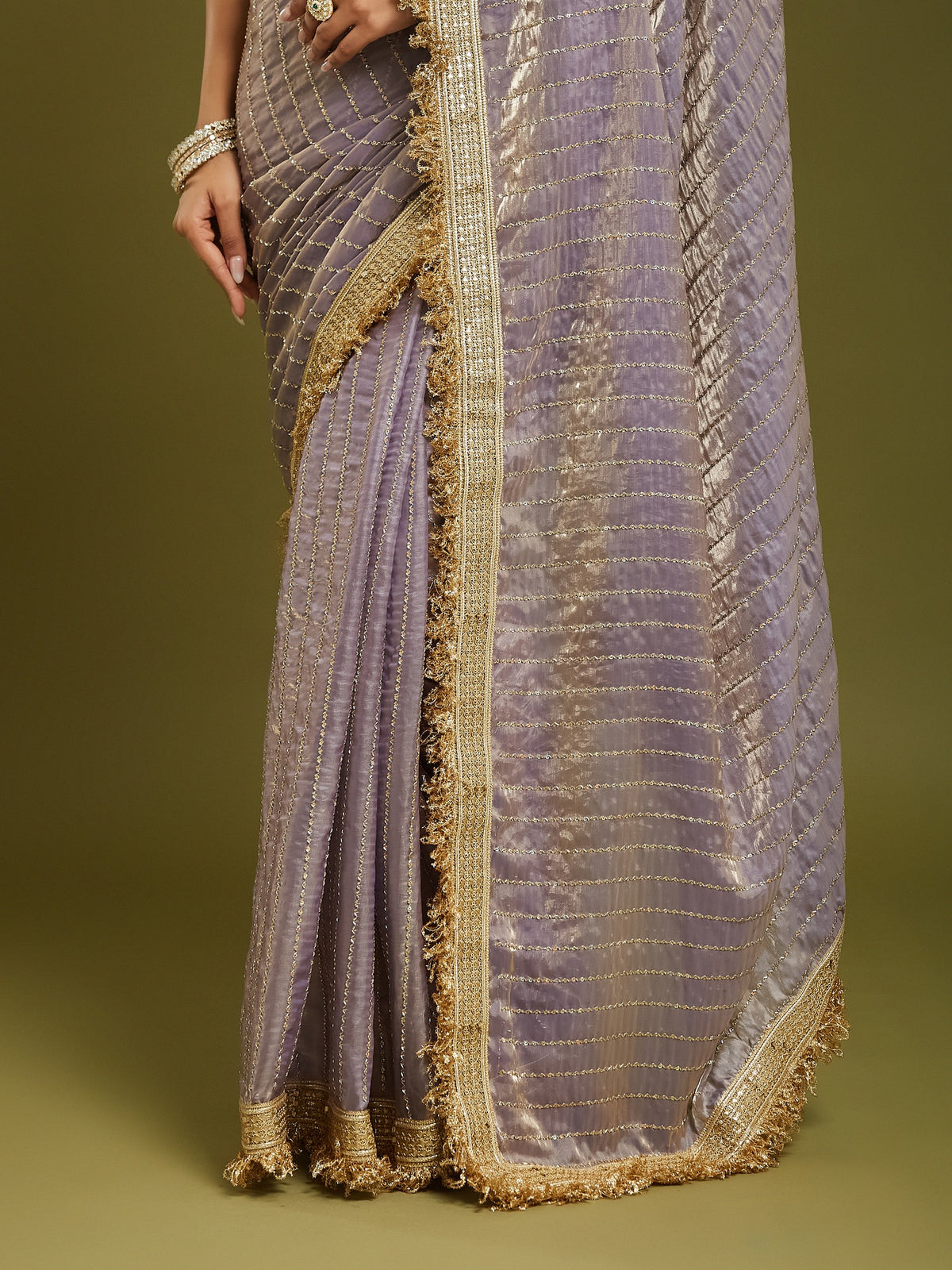 Lavender Satin saree – detail view 5