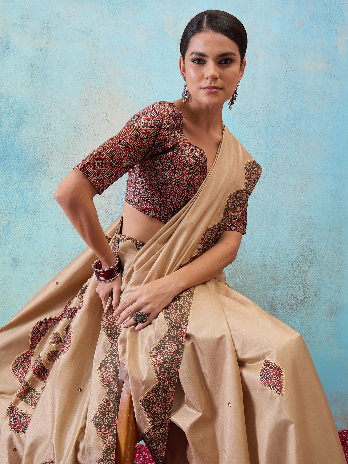 Light Brown silk blend saree view 6