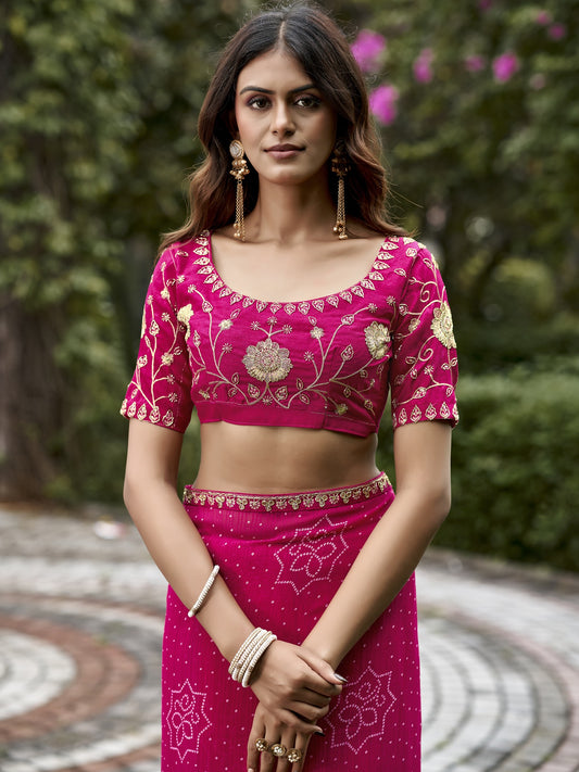 Pink georgette saree view 1
