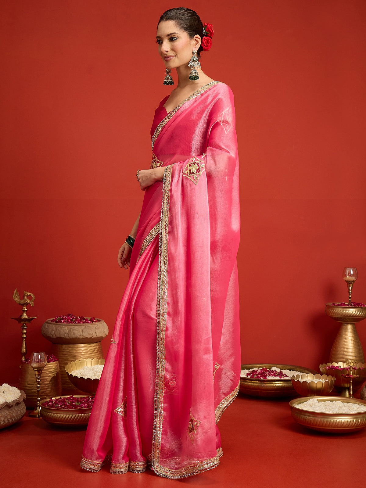 Pink Paper Silk saree – detail view 1
