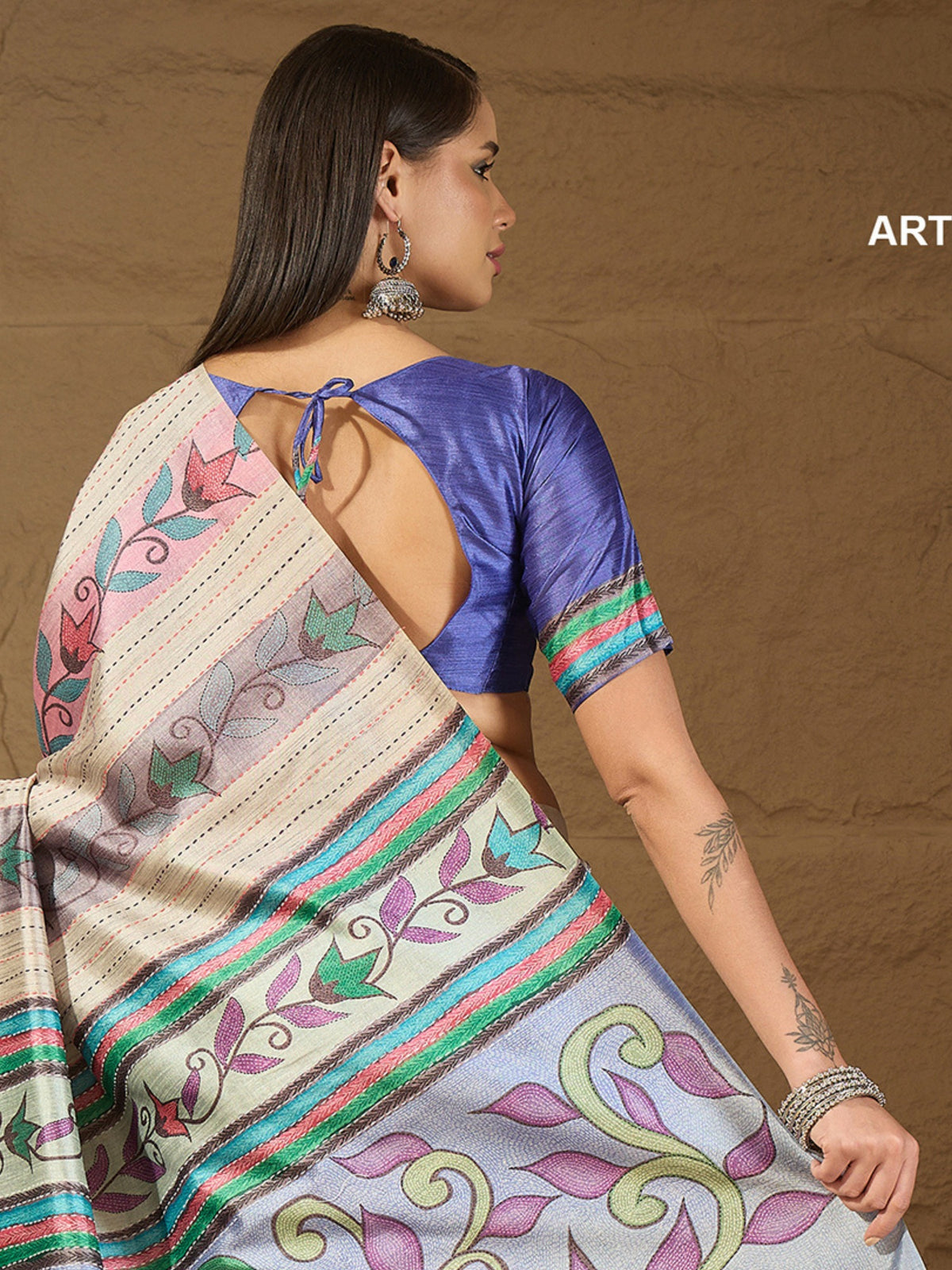 Multicolored art silk saree view 6