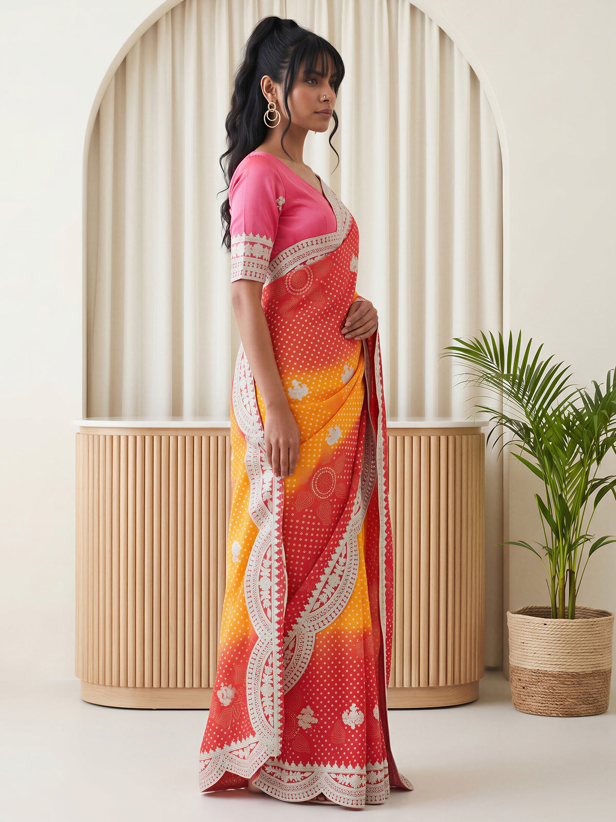 Red Chinnon saree – detail view 3