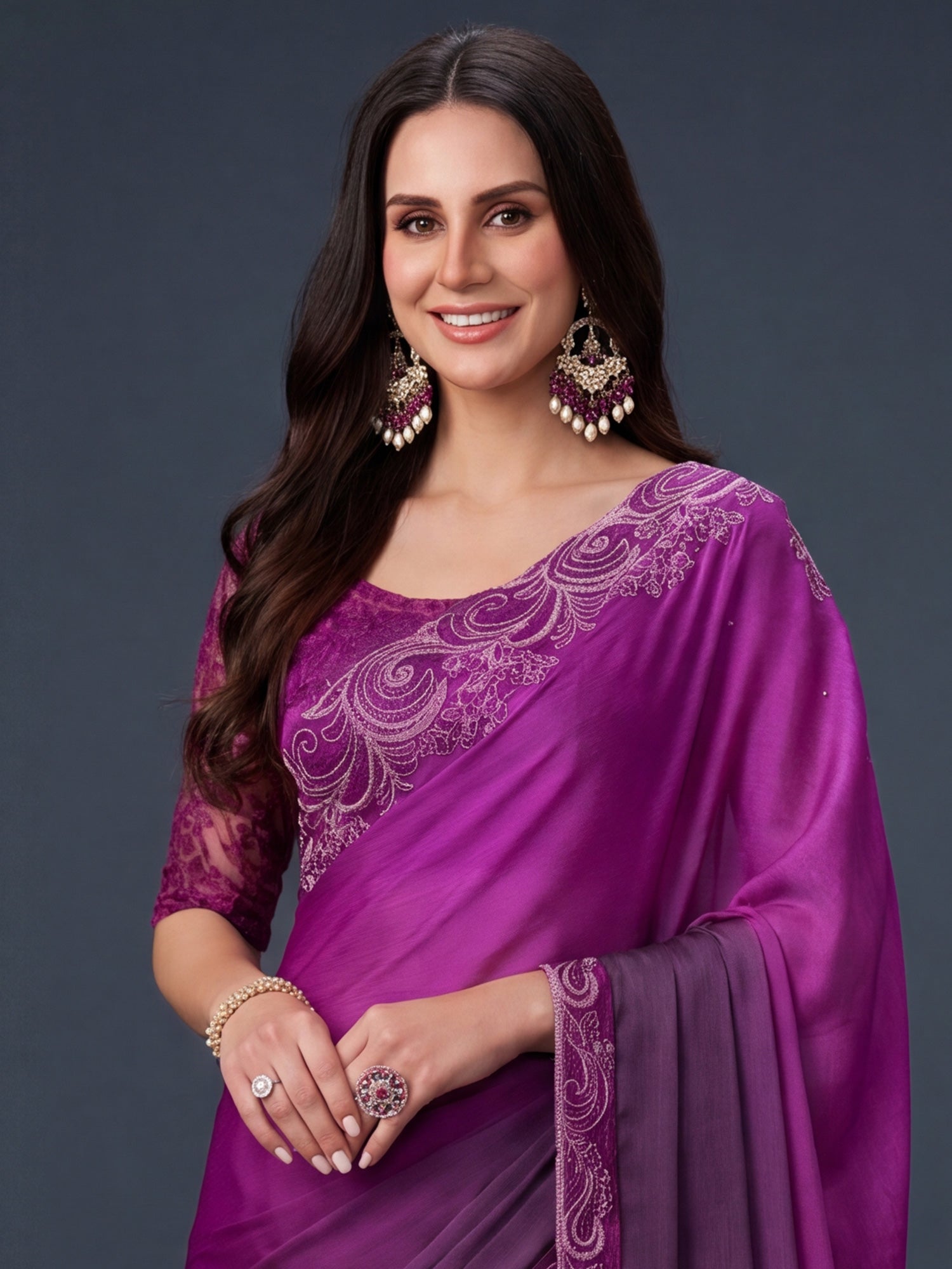 Purple Chiffon saree – detail view 4