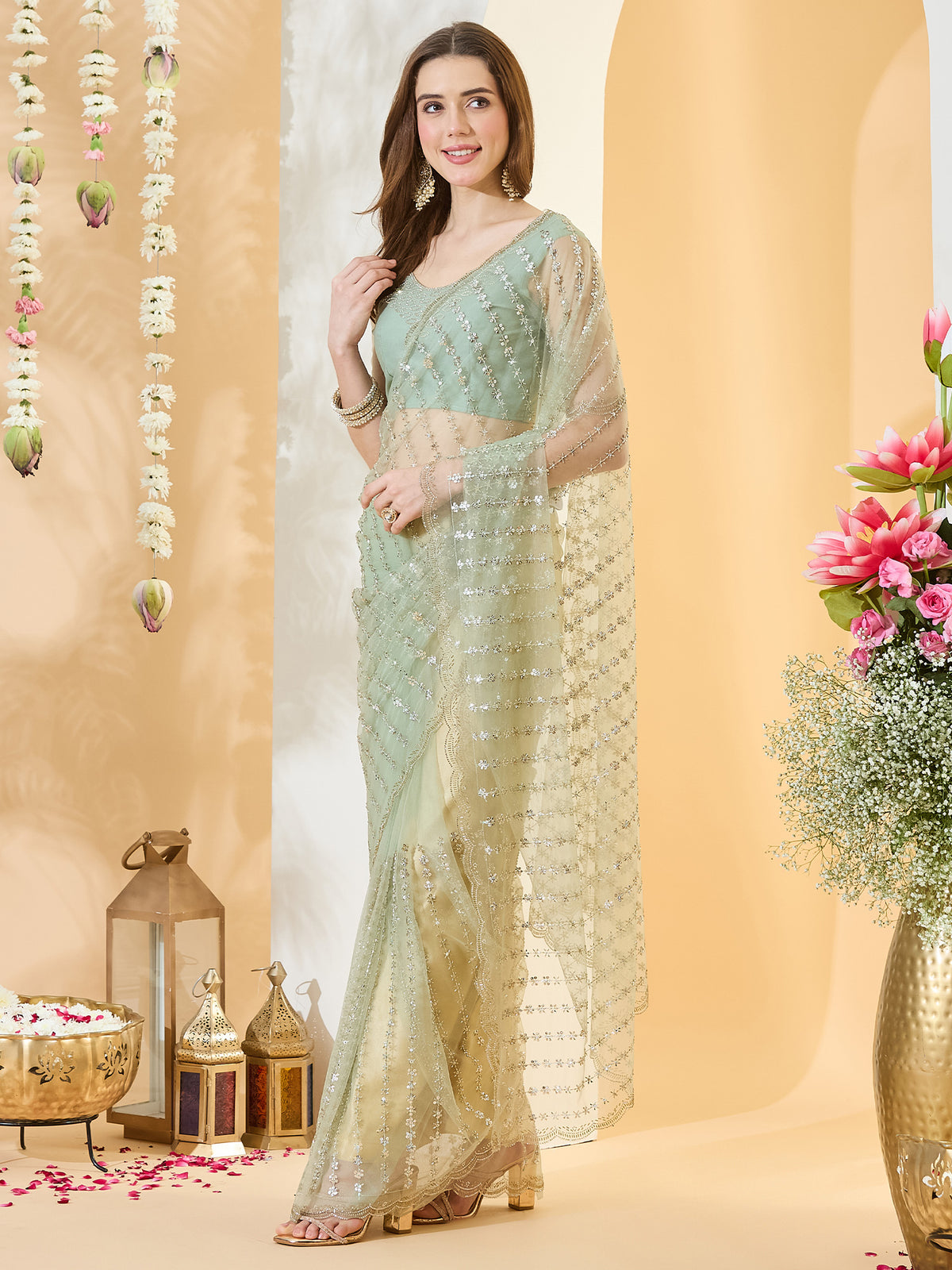 Light Green Net saree – detail view 2