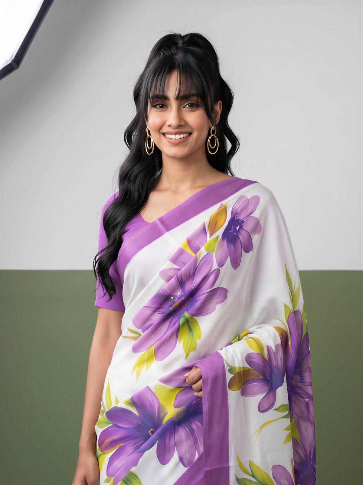 Purple Chiffon saree – detail view 3