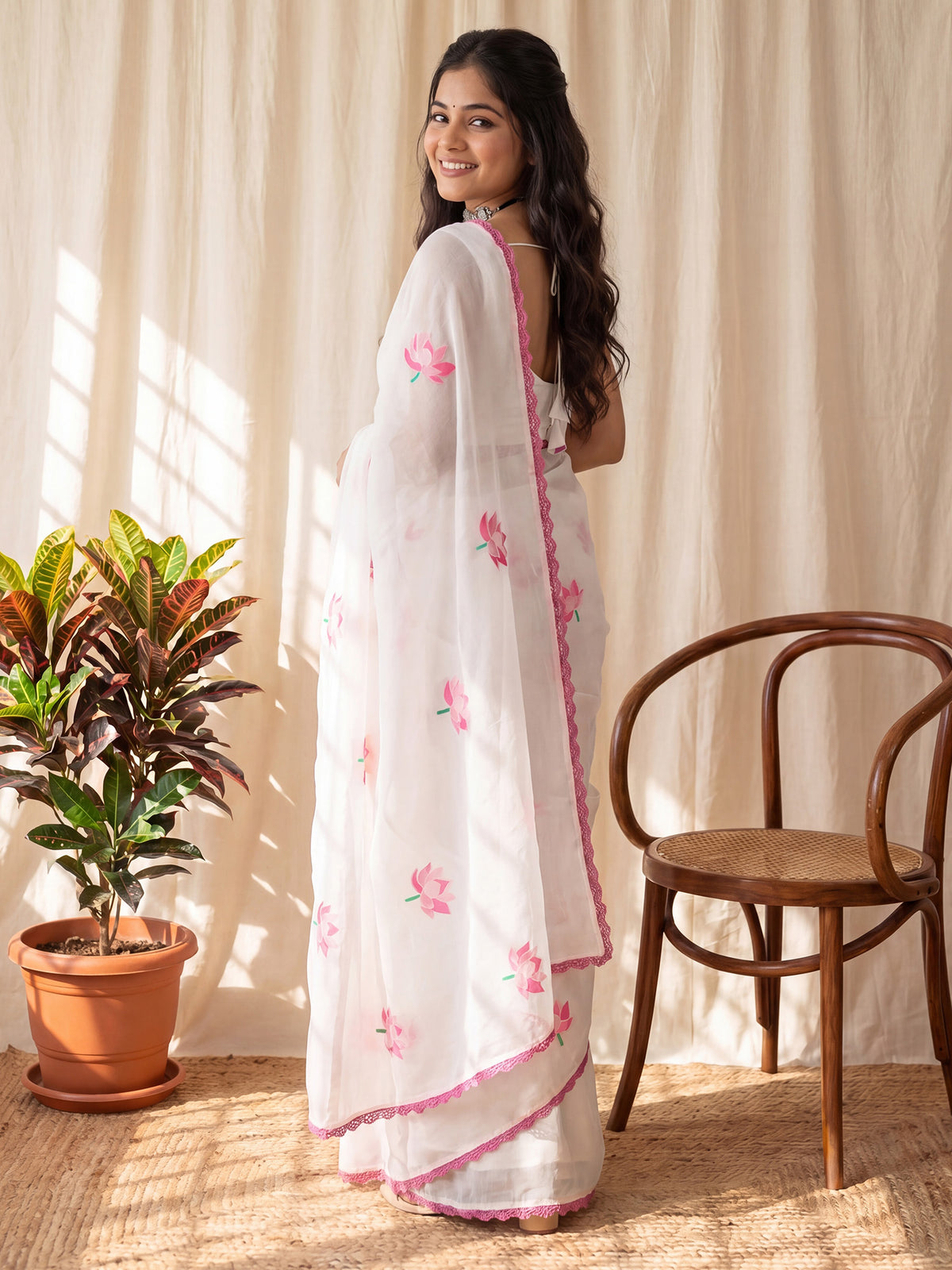 White Chanderi Cotton saree – detail view 1