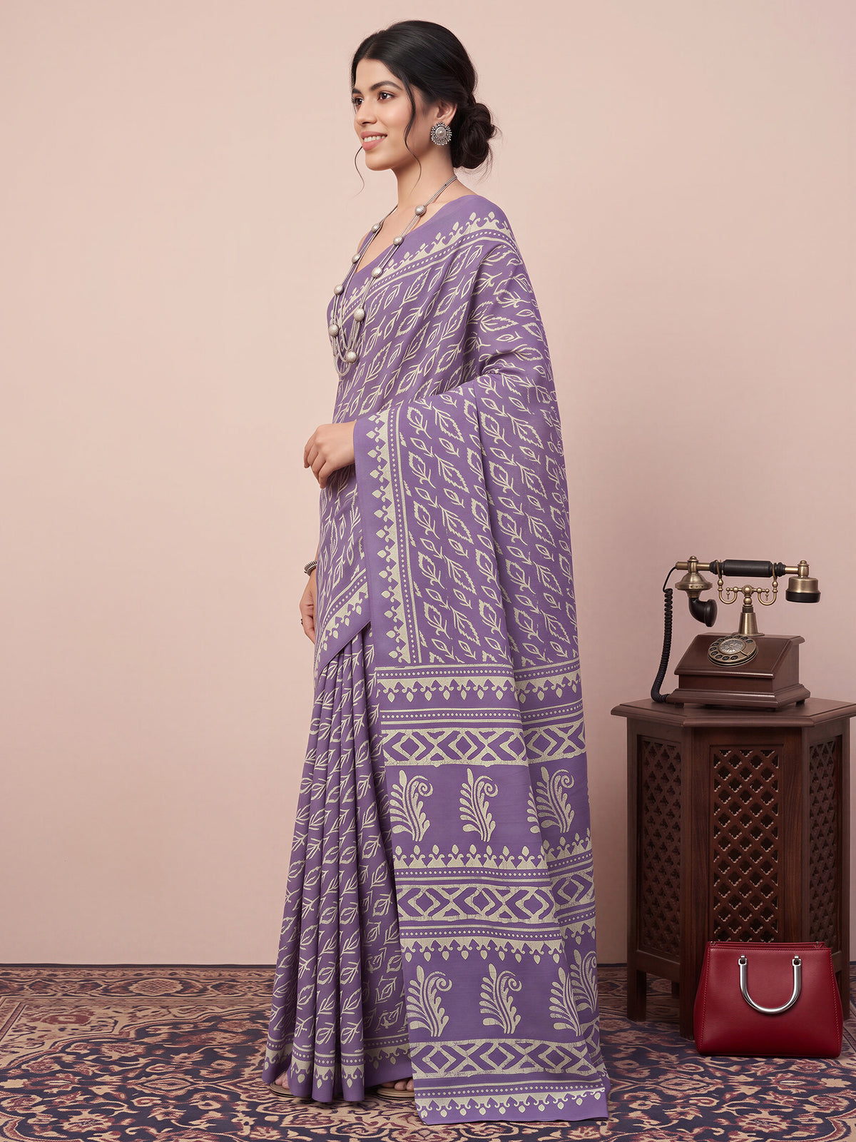 Lavender Bhagalpuri Silk saree – detail view 2