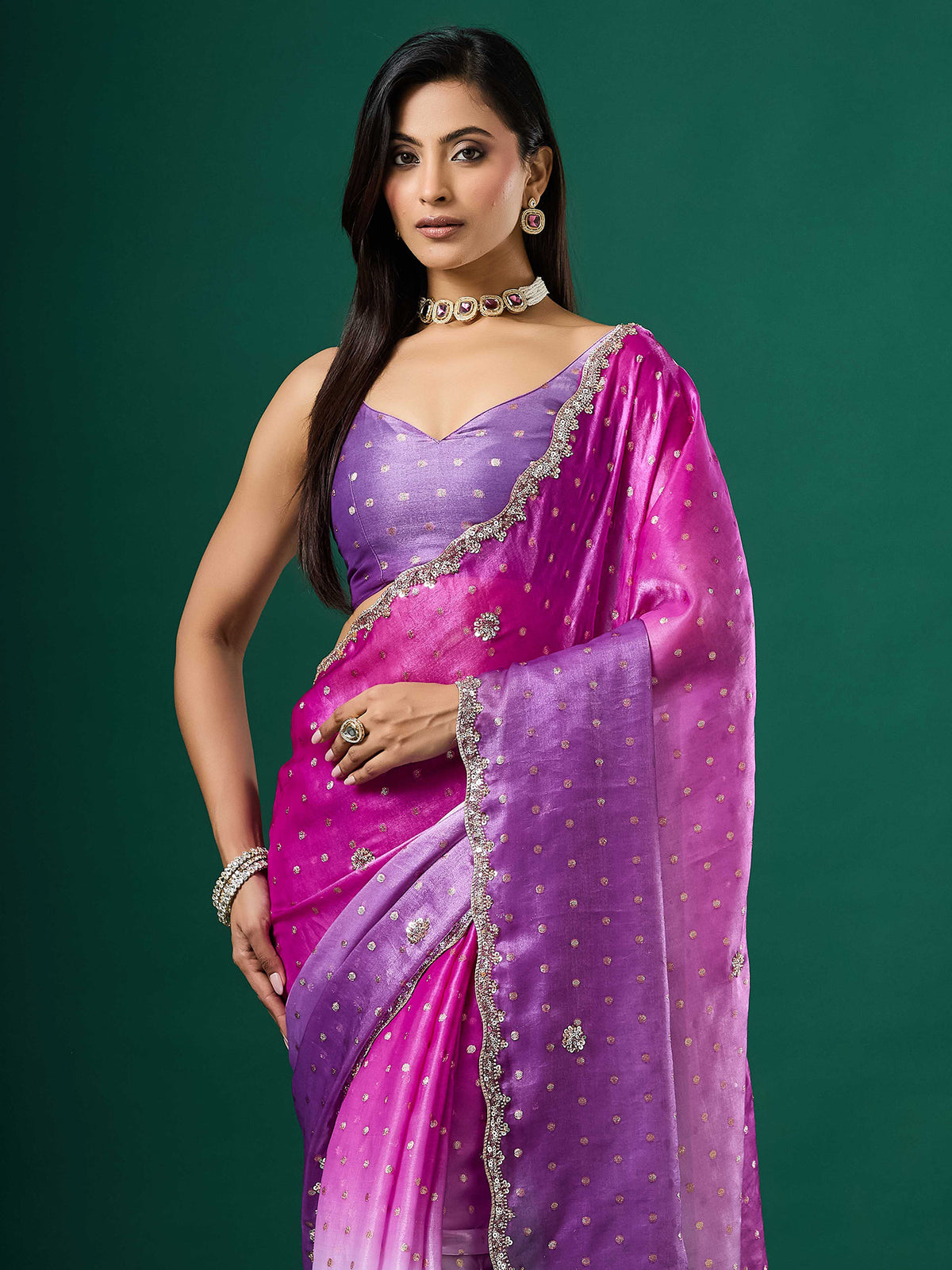 Lavender Satin saree – detail view 4
