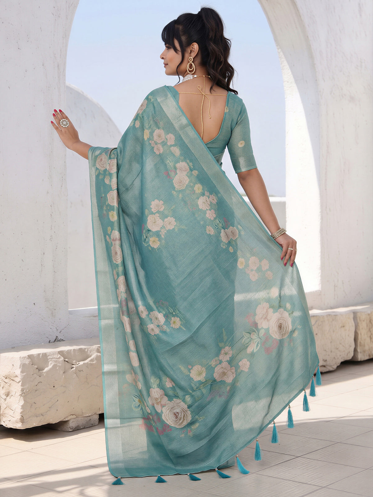 Light Blue Cotton Silk saree – detail view 1