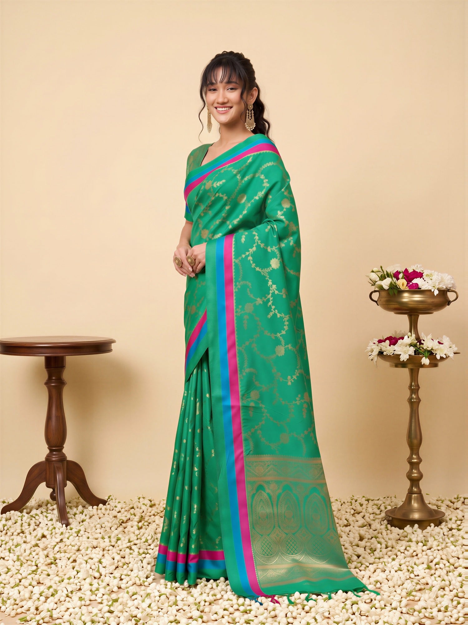 Teal Green Pure Silk saree – detail view 2