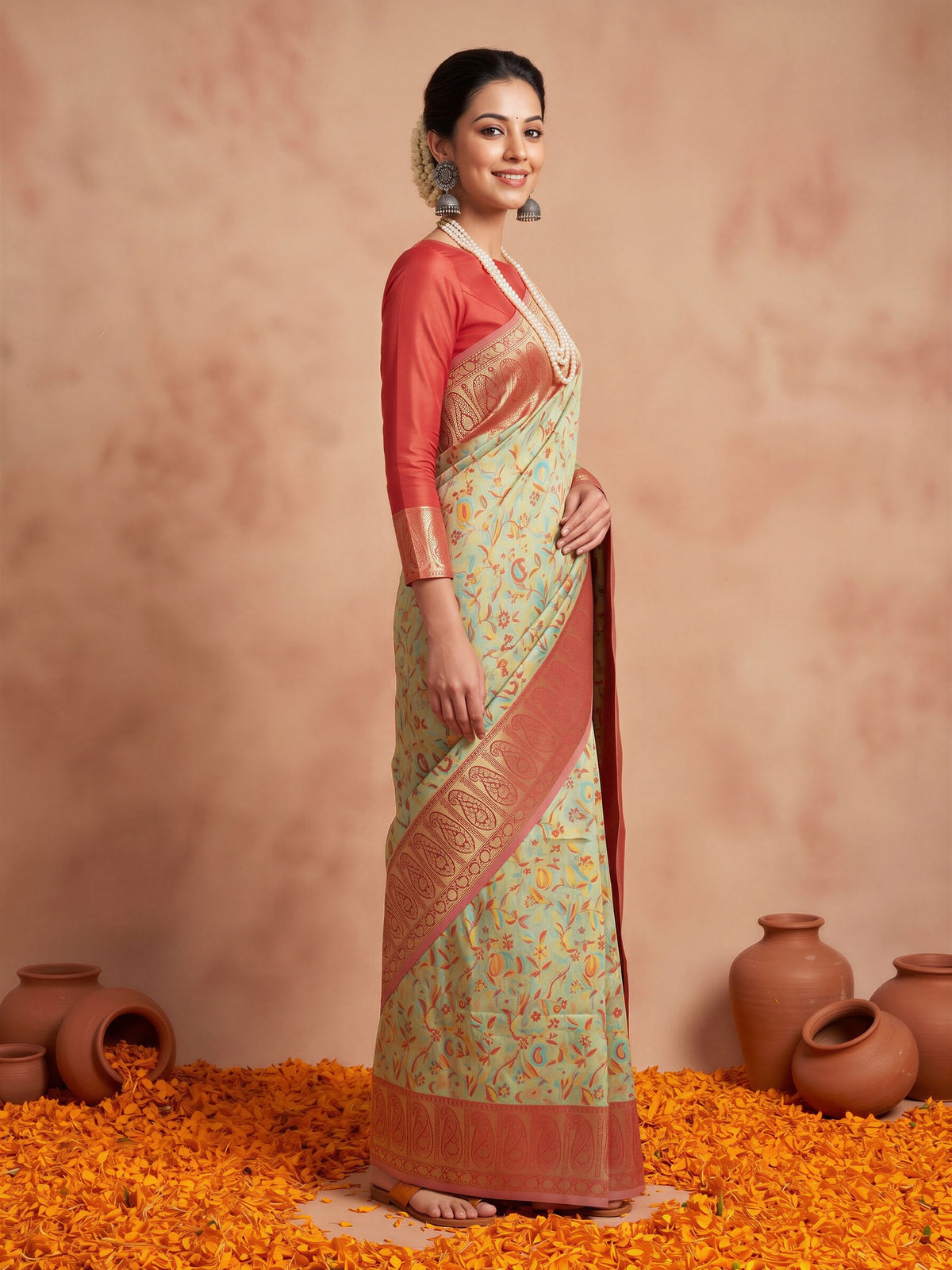 Sea Green Silk Blend saree – detail view 2
