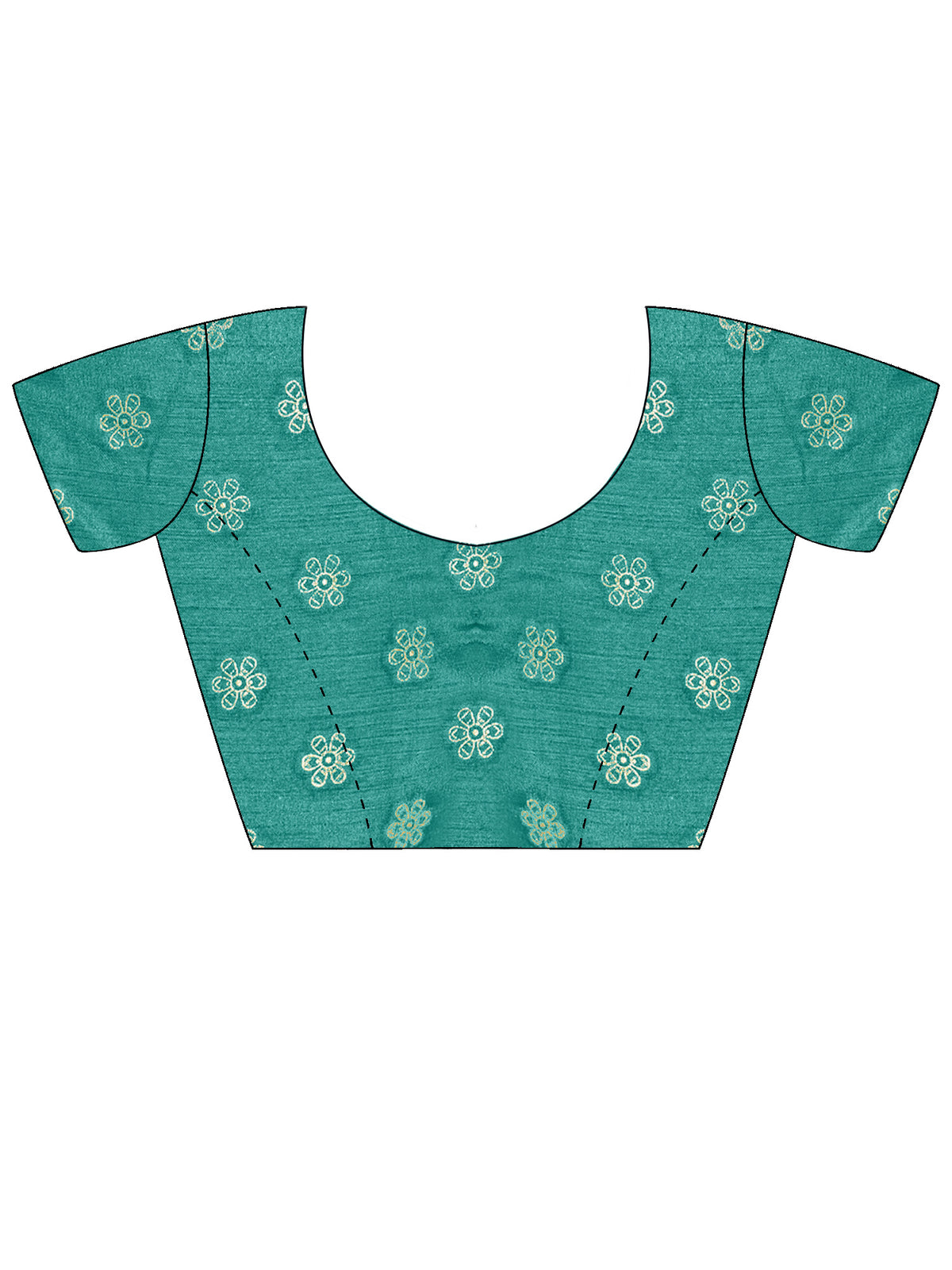 Unstitched aqua blue cotton blend blouse piece with foil design