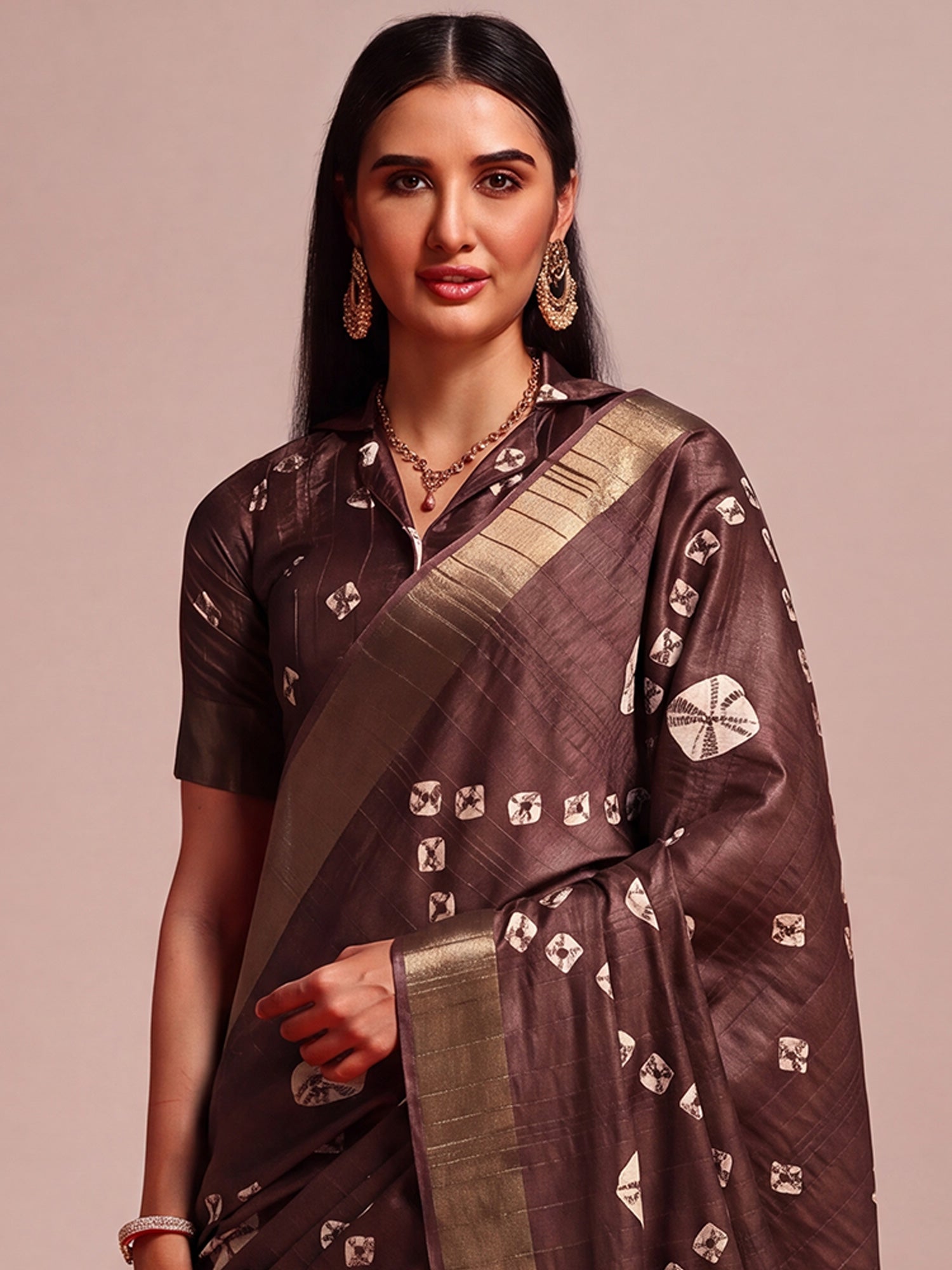 Dark Brown Silk Blend saree – detail view 4