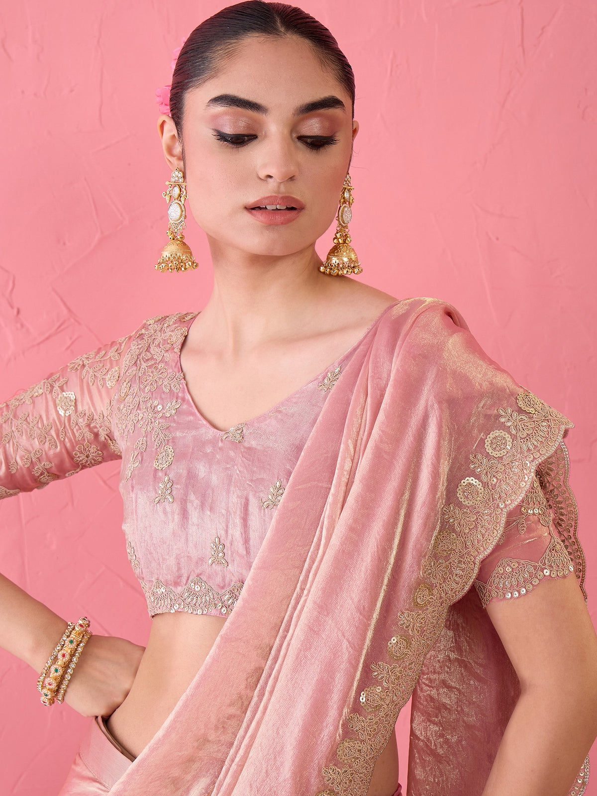 Purple Tissue saree – detail view 3
