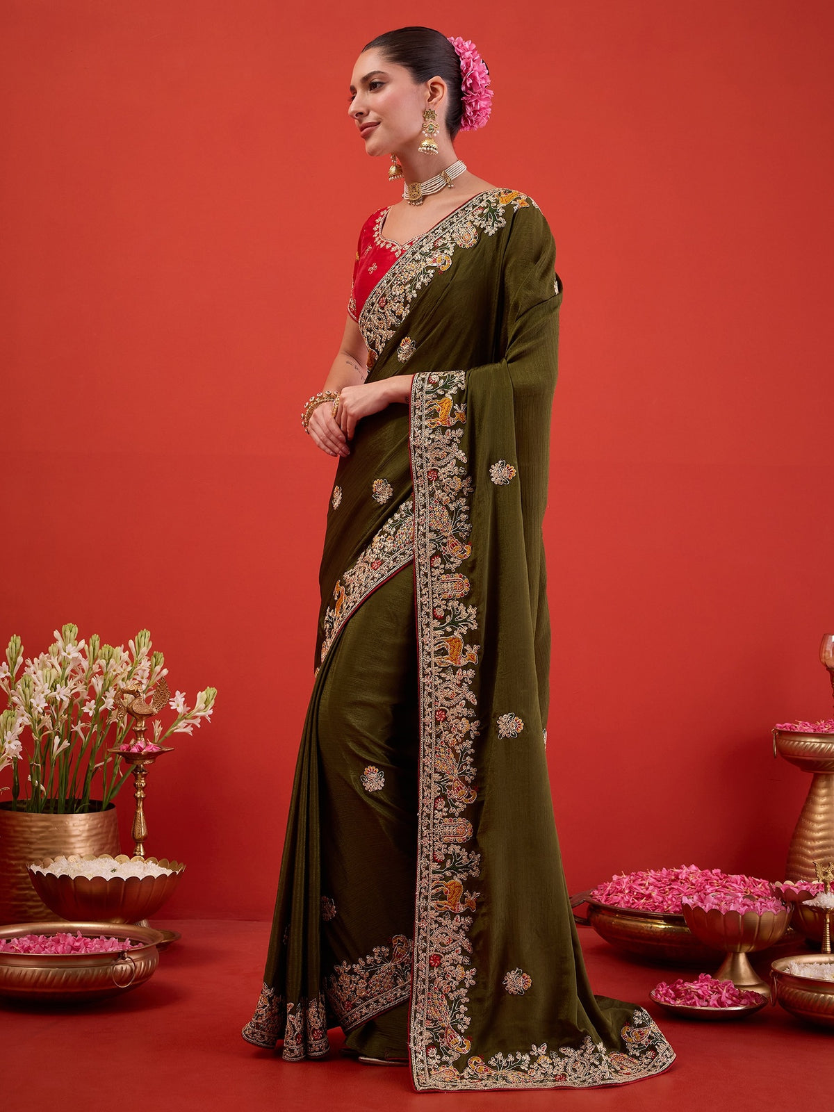 Green Silk Blend saree – detail view 1