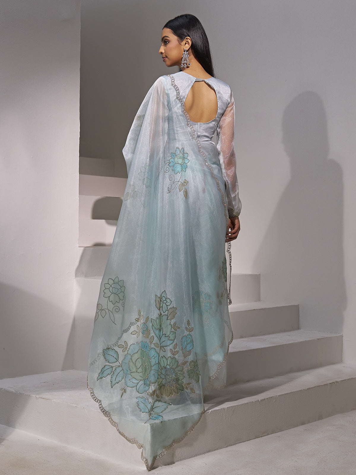 Light Blue organza saree view 2