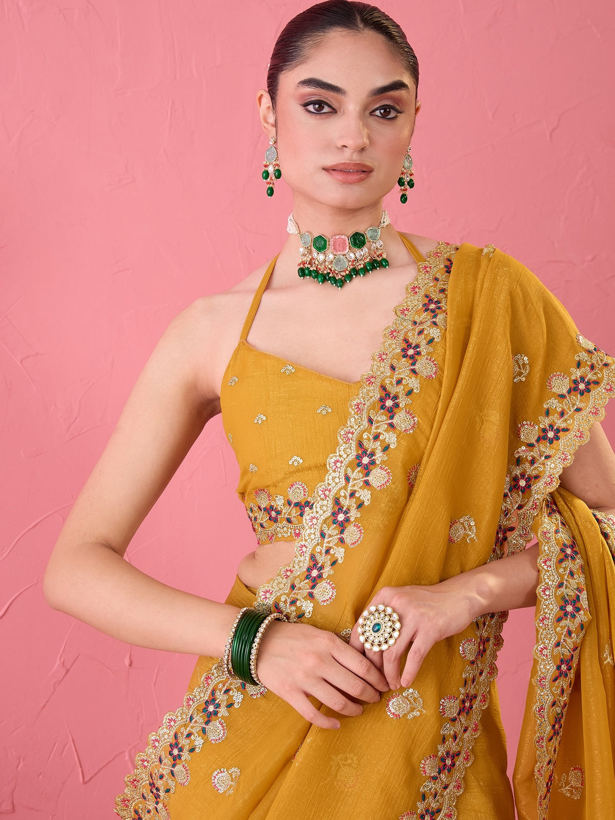 Mustard Tissue saree – detail view 6