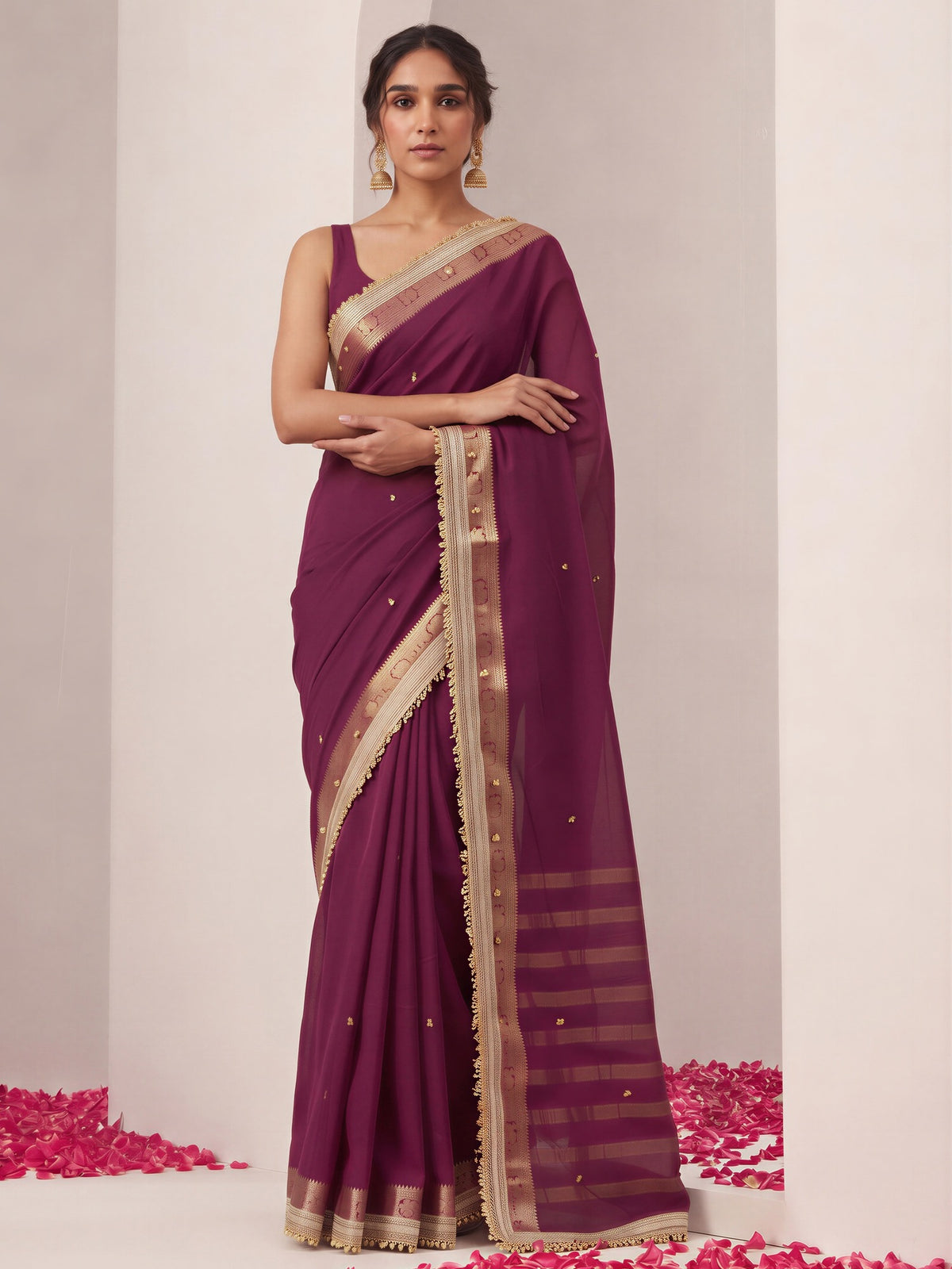 Wine soft silk saree view 3