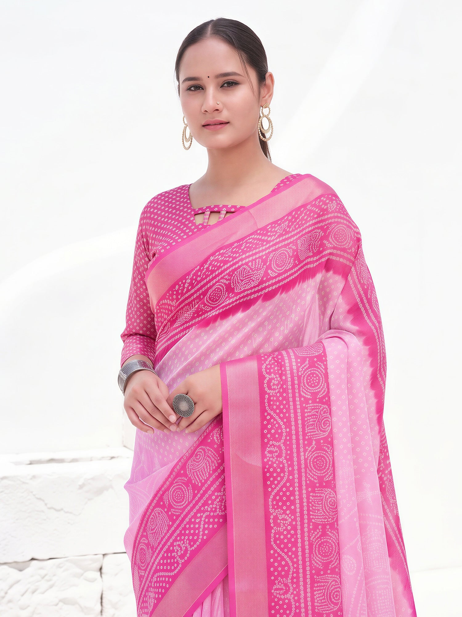 Pink Cotton Linen saree – detail view 4