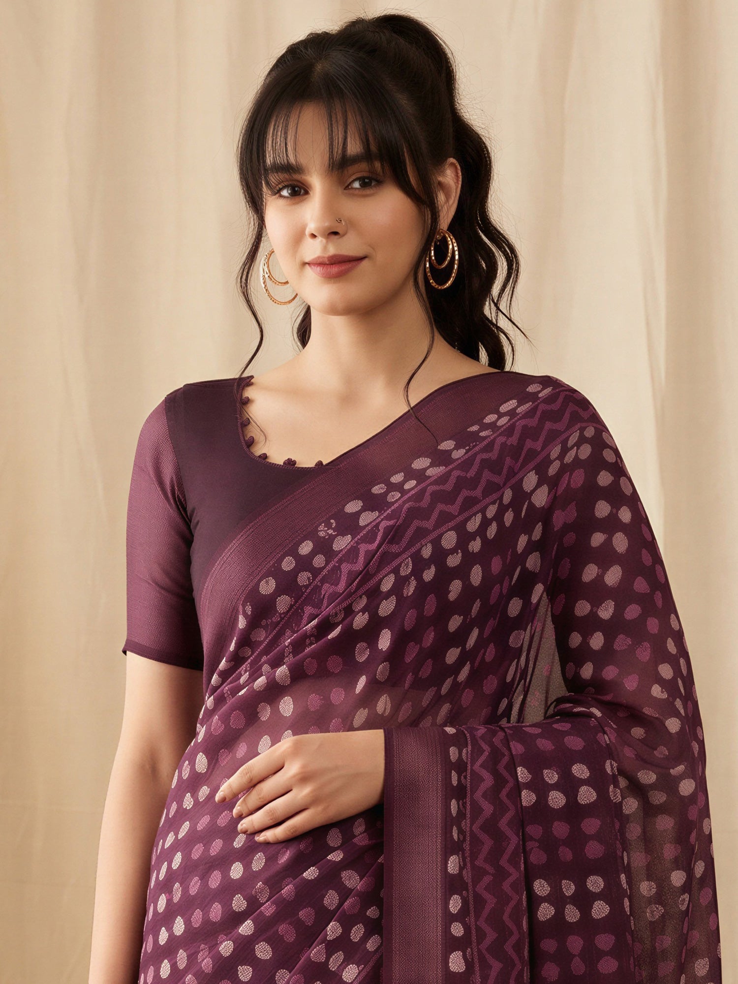Purple Cotton Linen saree – detail view 4