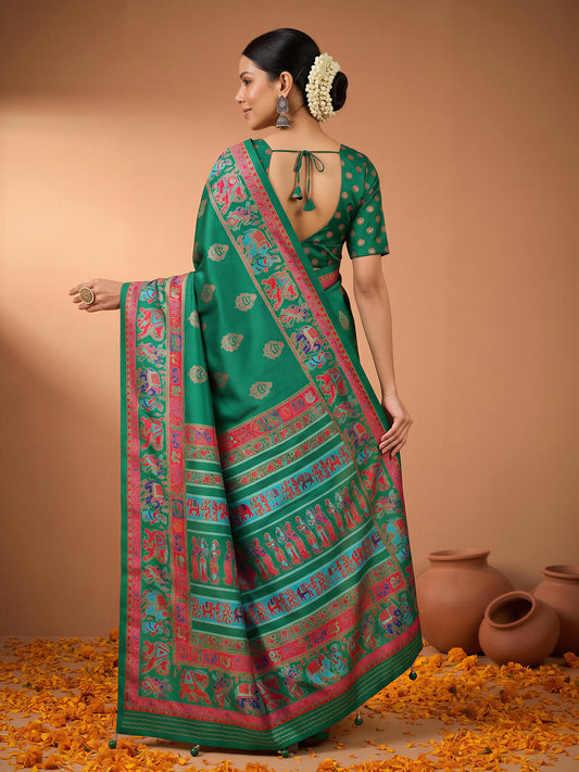 Green Silk Blend saree – detail view 1