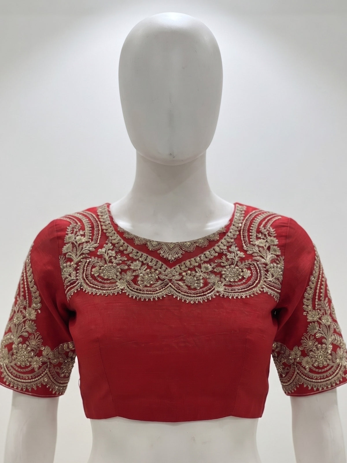 Red Satin saree – detail view 1