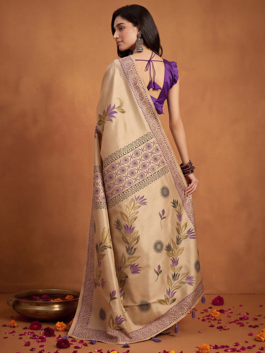 Beige Silk Blend saree – detail view 1
