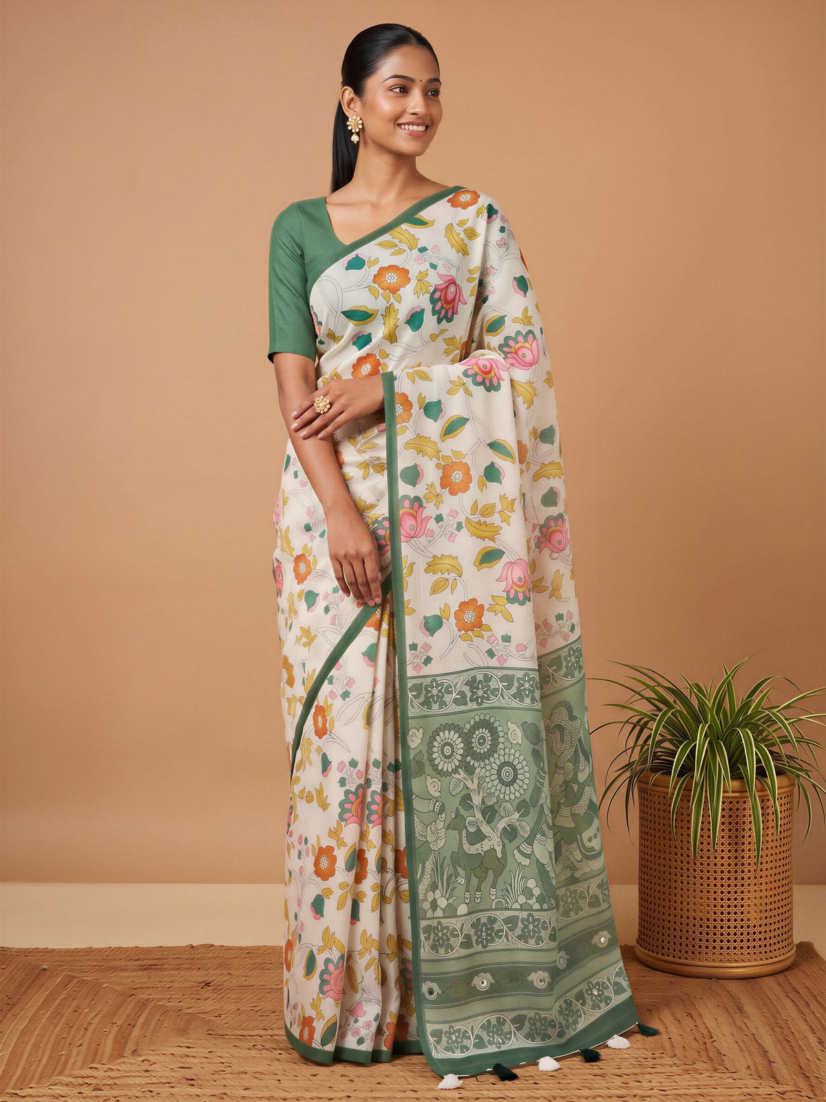 Off White Linen Blend saree – detail view 3