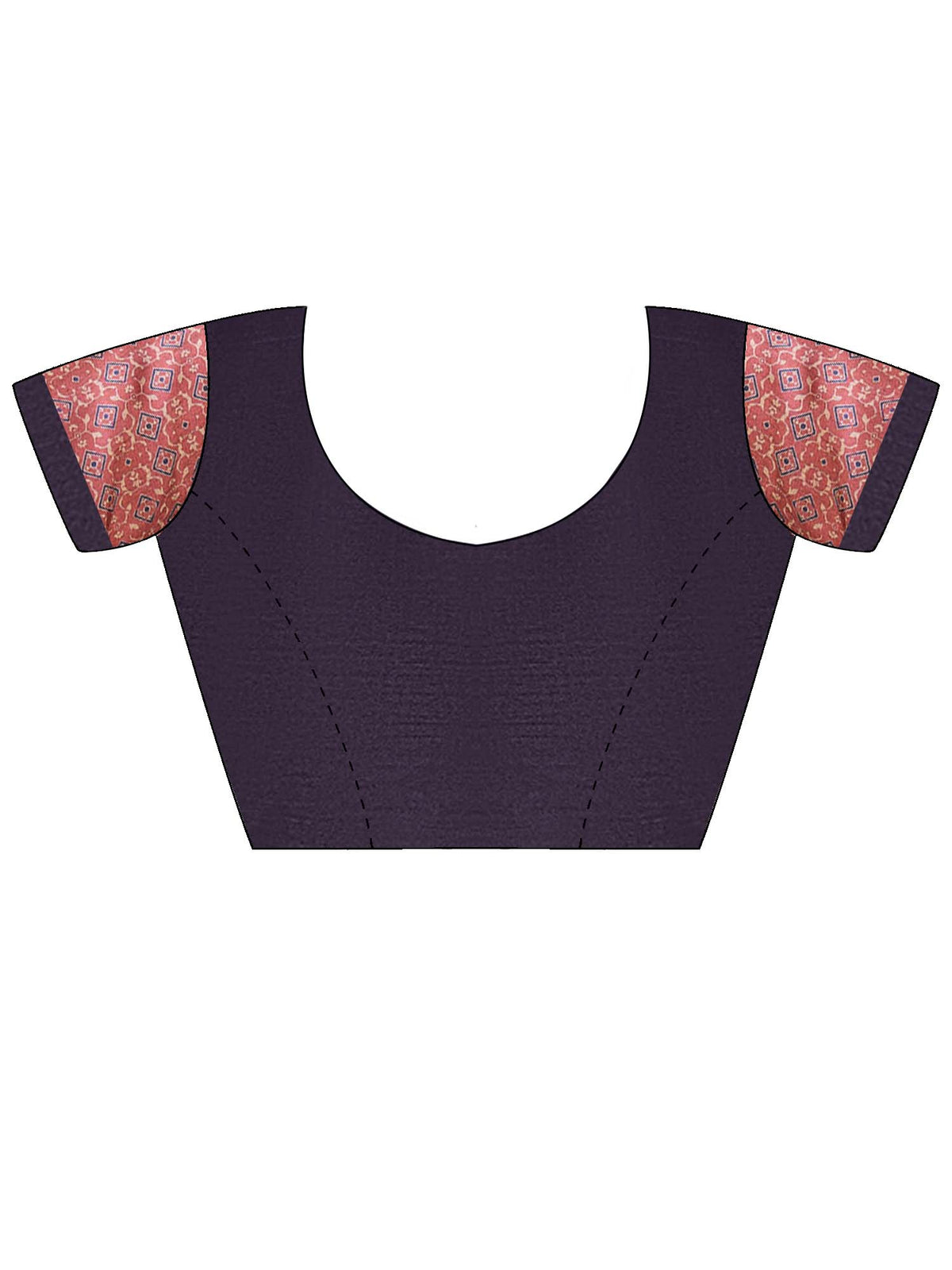 Unstitched navy blue silk blend blouse piece with ethnic motif design
