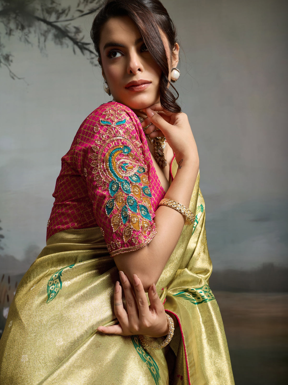 Lime Green Banarasi Silk saree – detail view 6