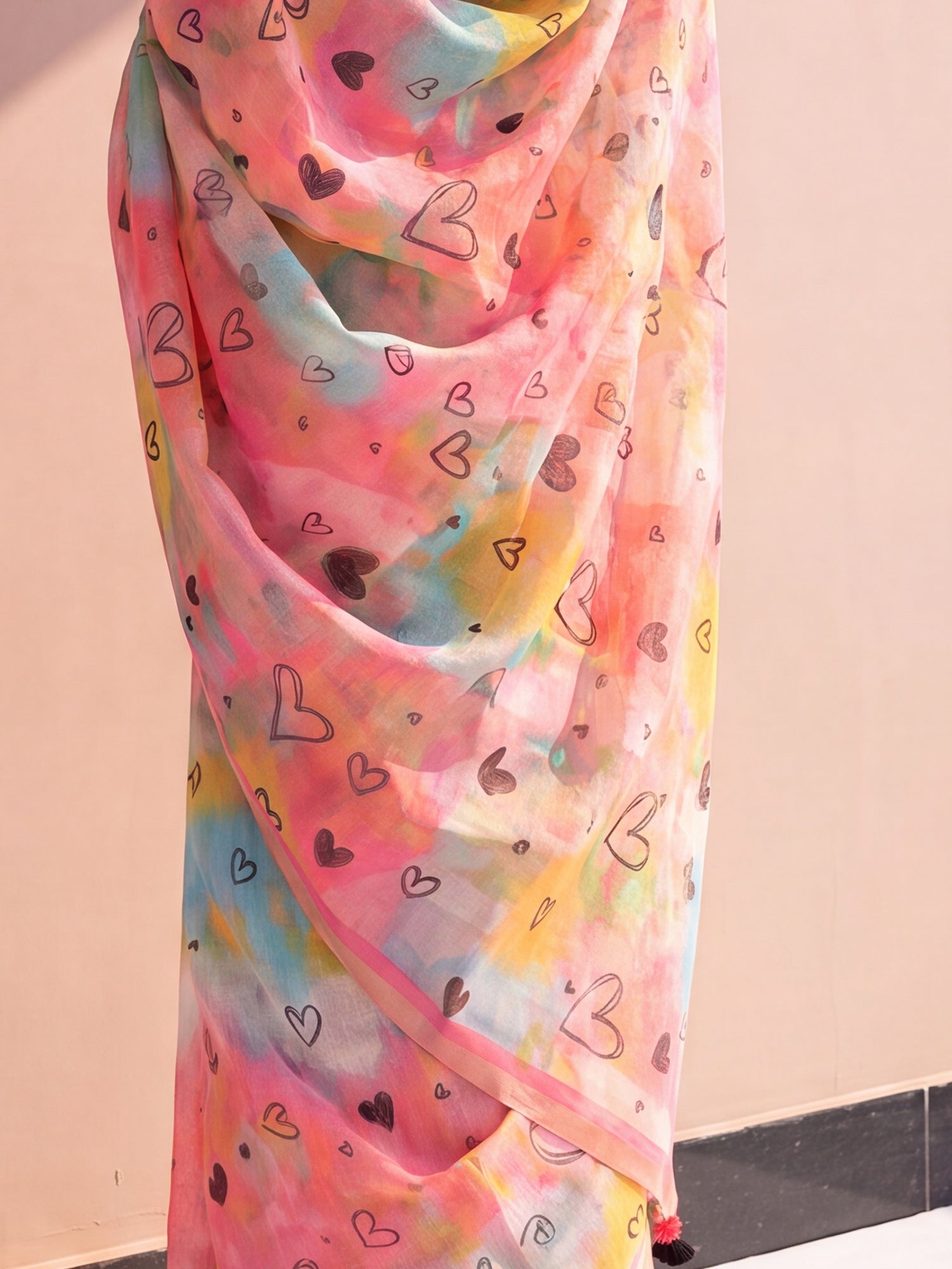 Multicolored Cotton Linen saree – detail view 5