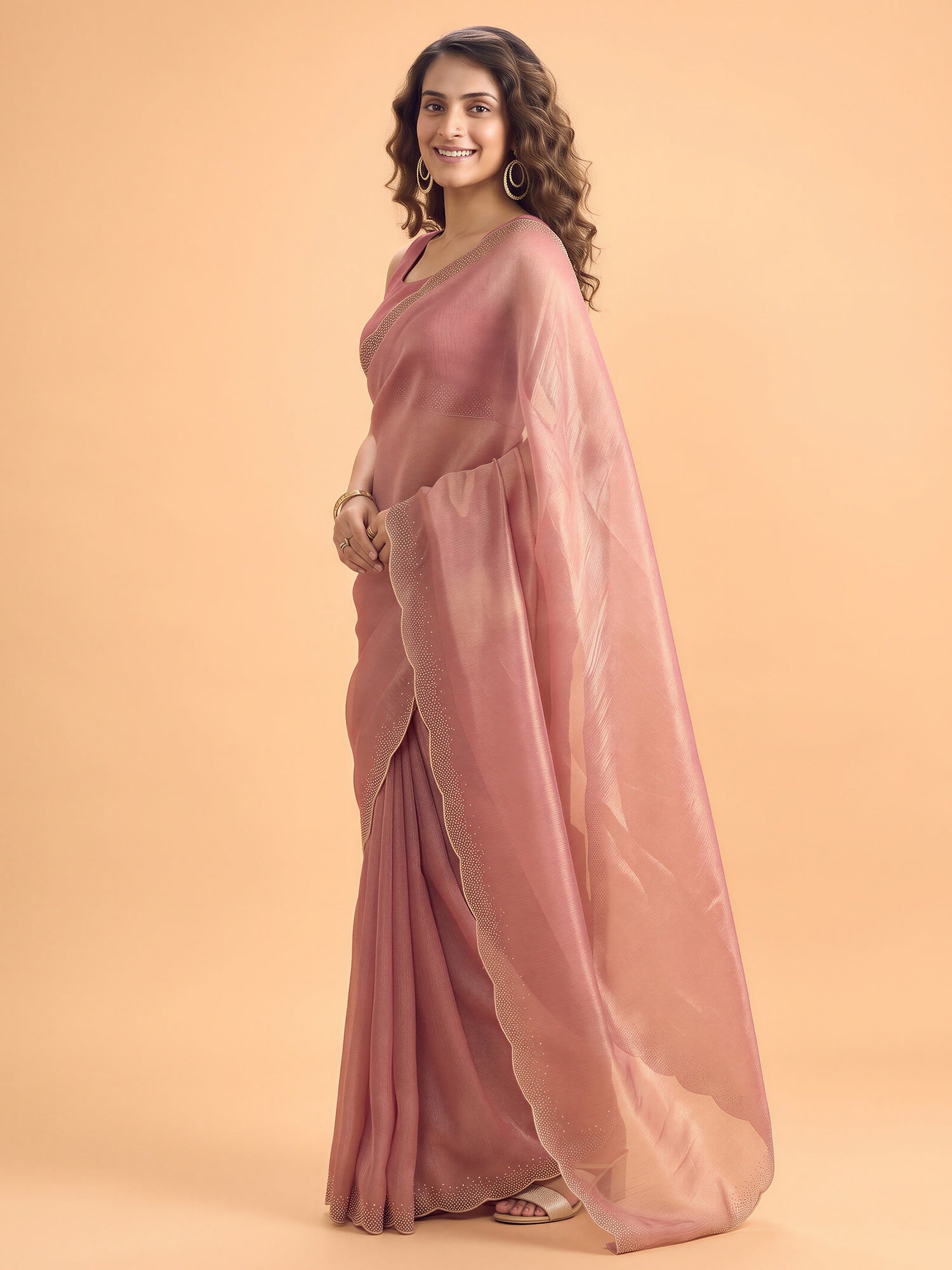 Pink Satin Silk saree – detail view 2