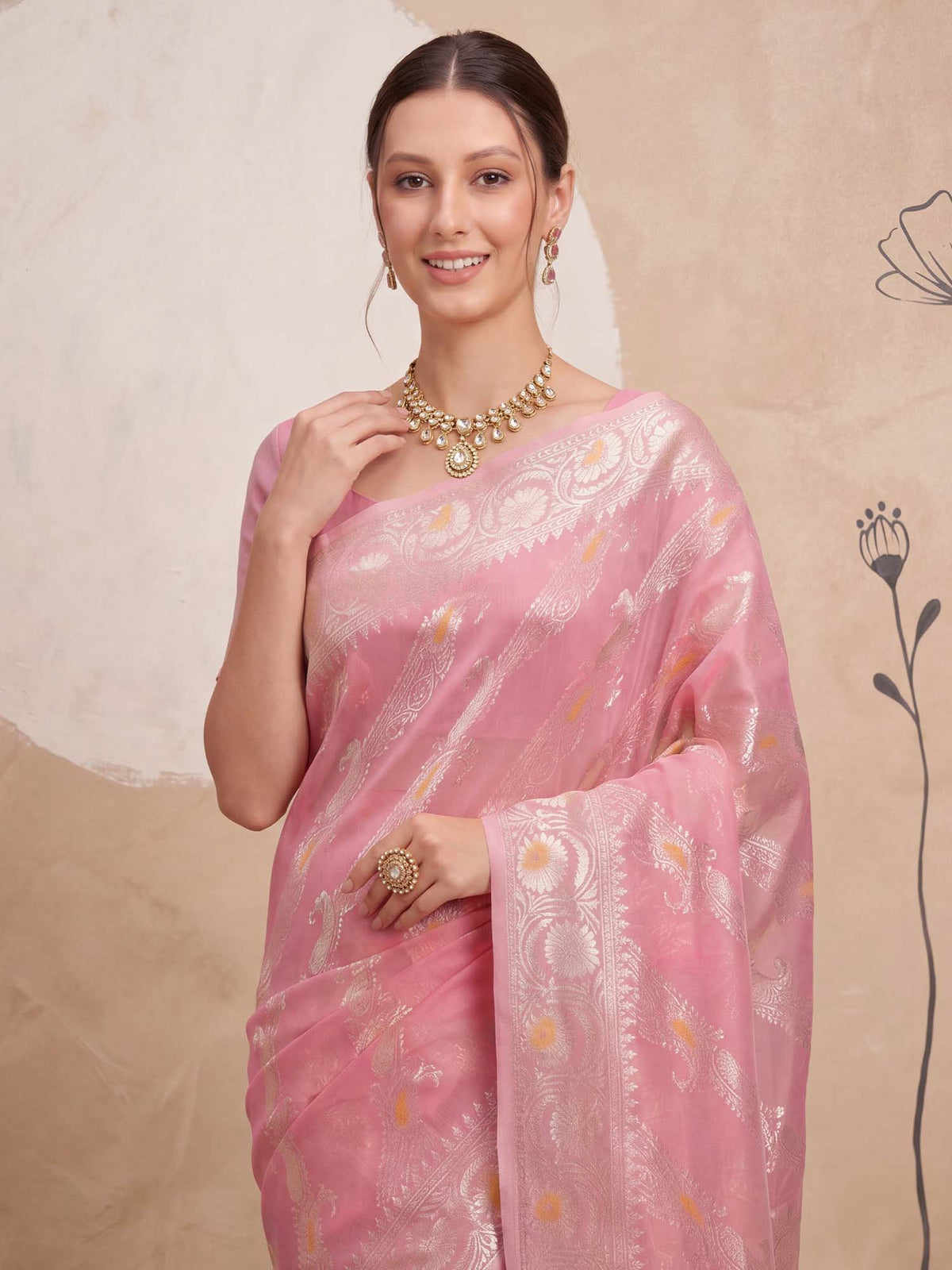 Pink Organza saree – detail view 4