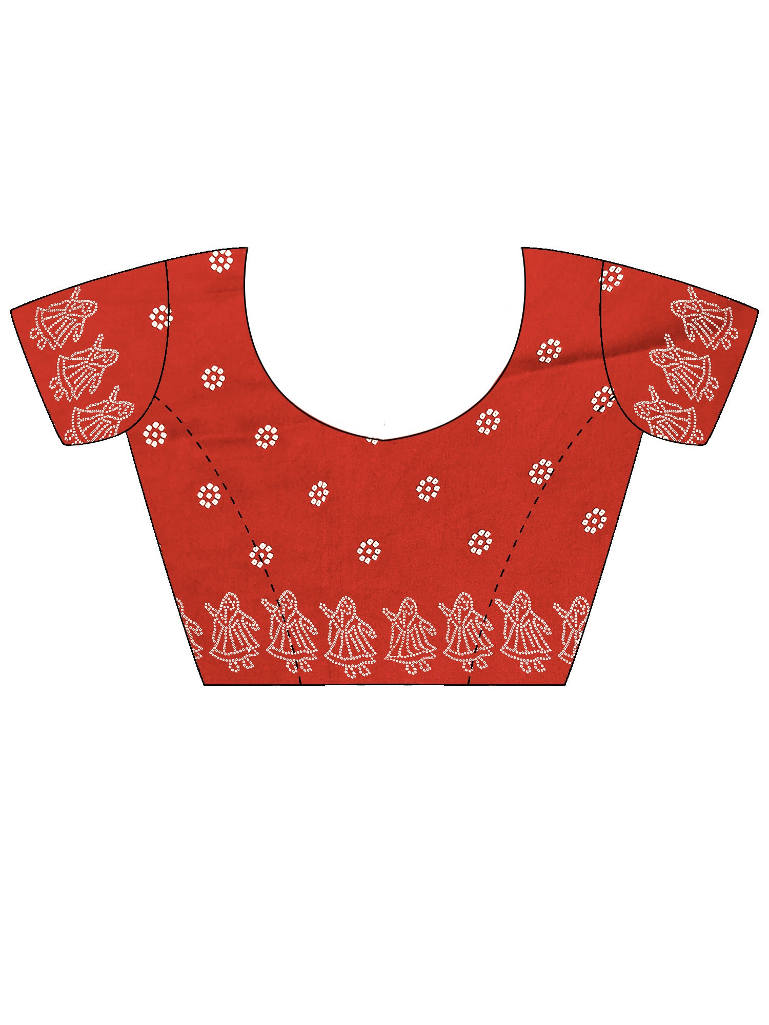 Unstitched red silk blend blouse piece with bandhani design