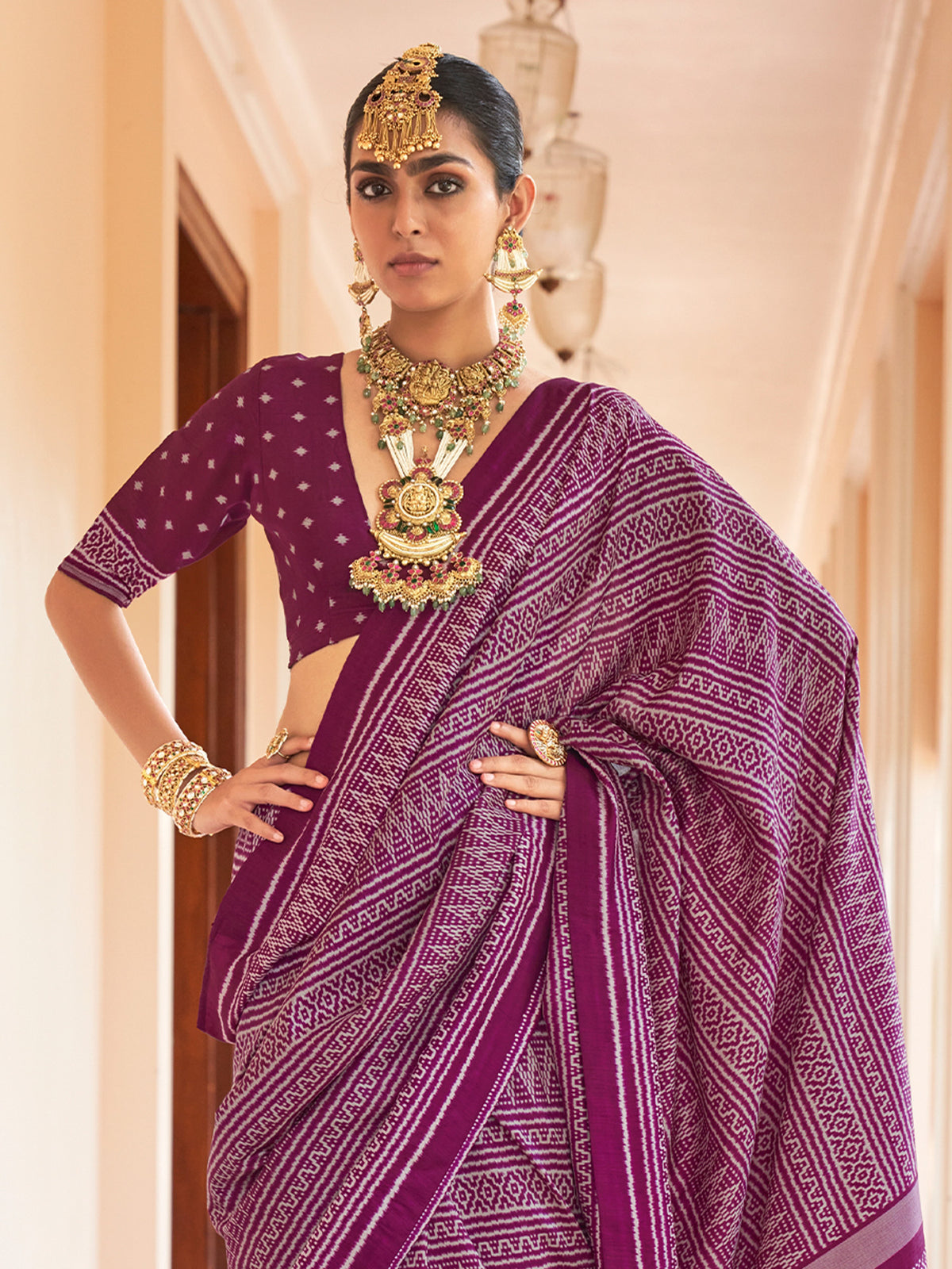 Wine silk blend saree view 2