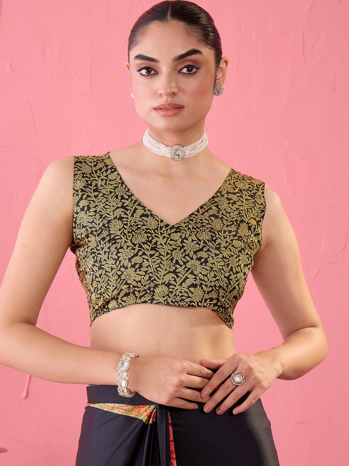 Black Satin saree – detail view 5
