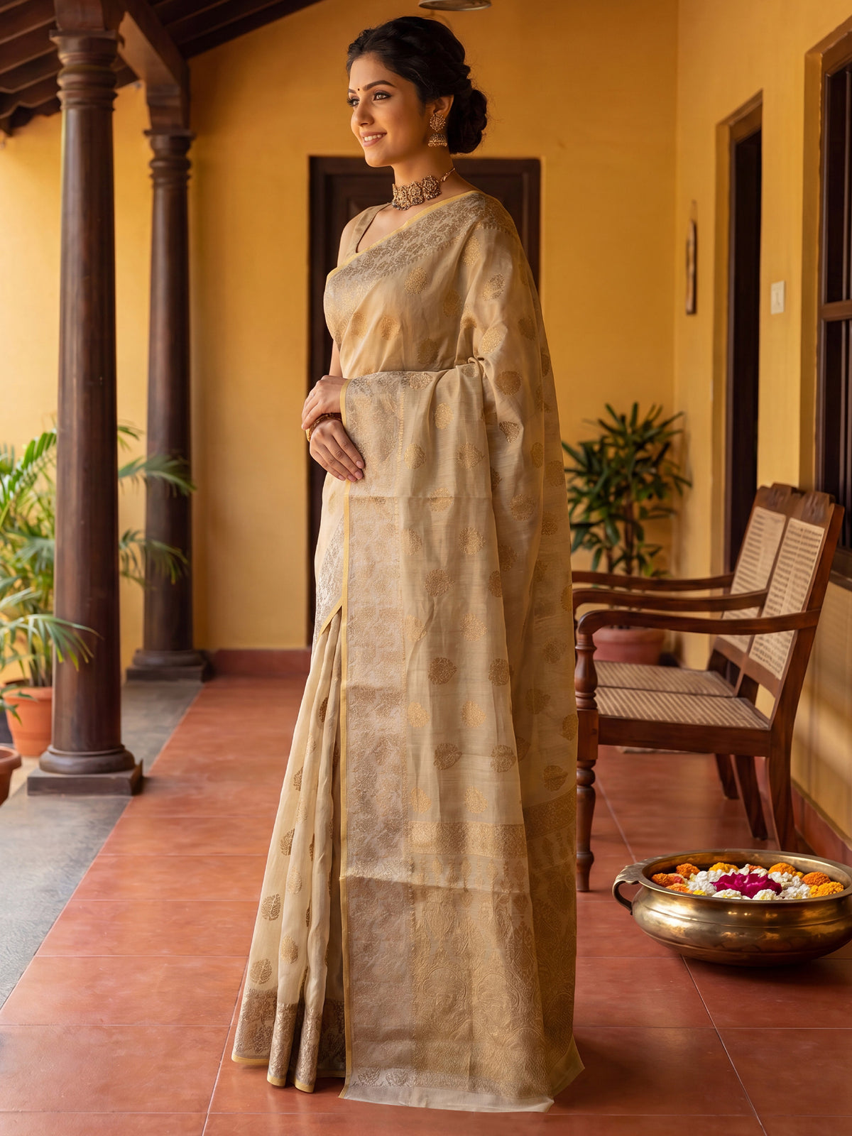 Off White Silk Blend saree – detail view 2