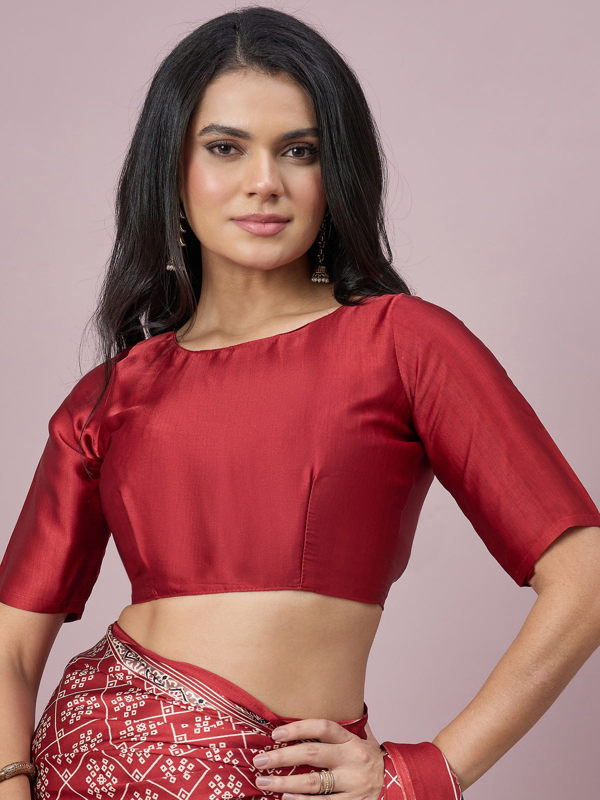 Maroon satin saree view 1
